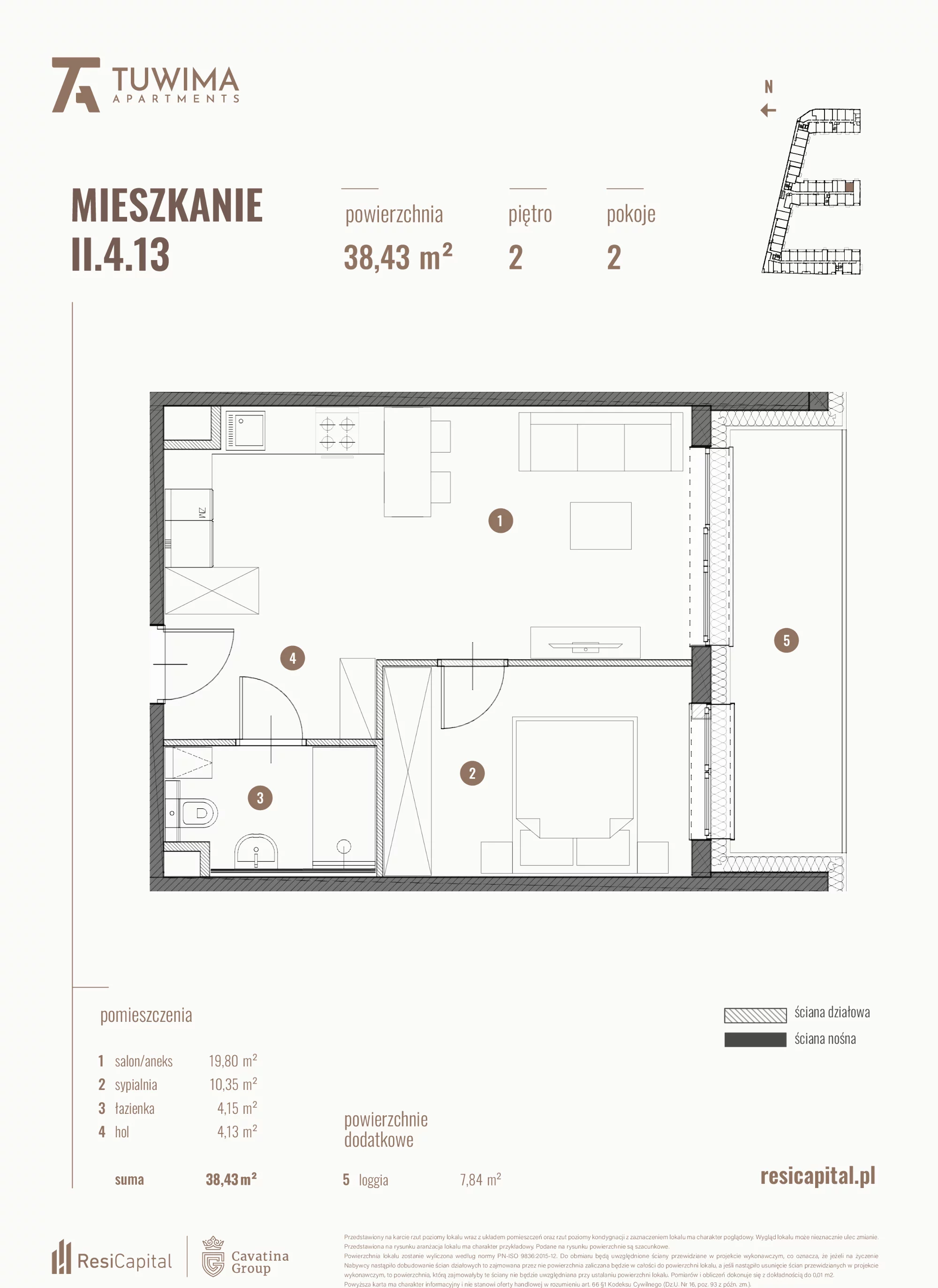 Mieszkanie 38,43 m², piętro 2, oferta nr II.4.13, Apartamenty Tuwima, Łódź, Śródmieście, ul. Juliana Tuwima