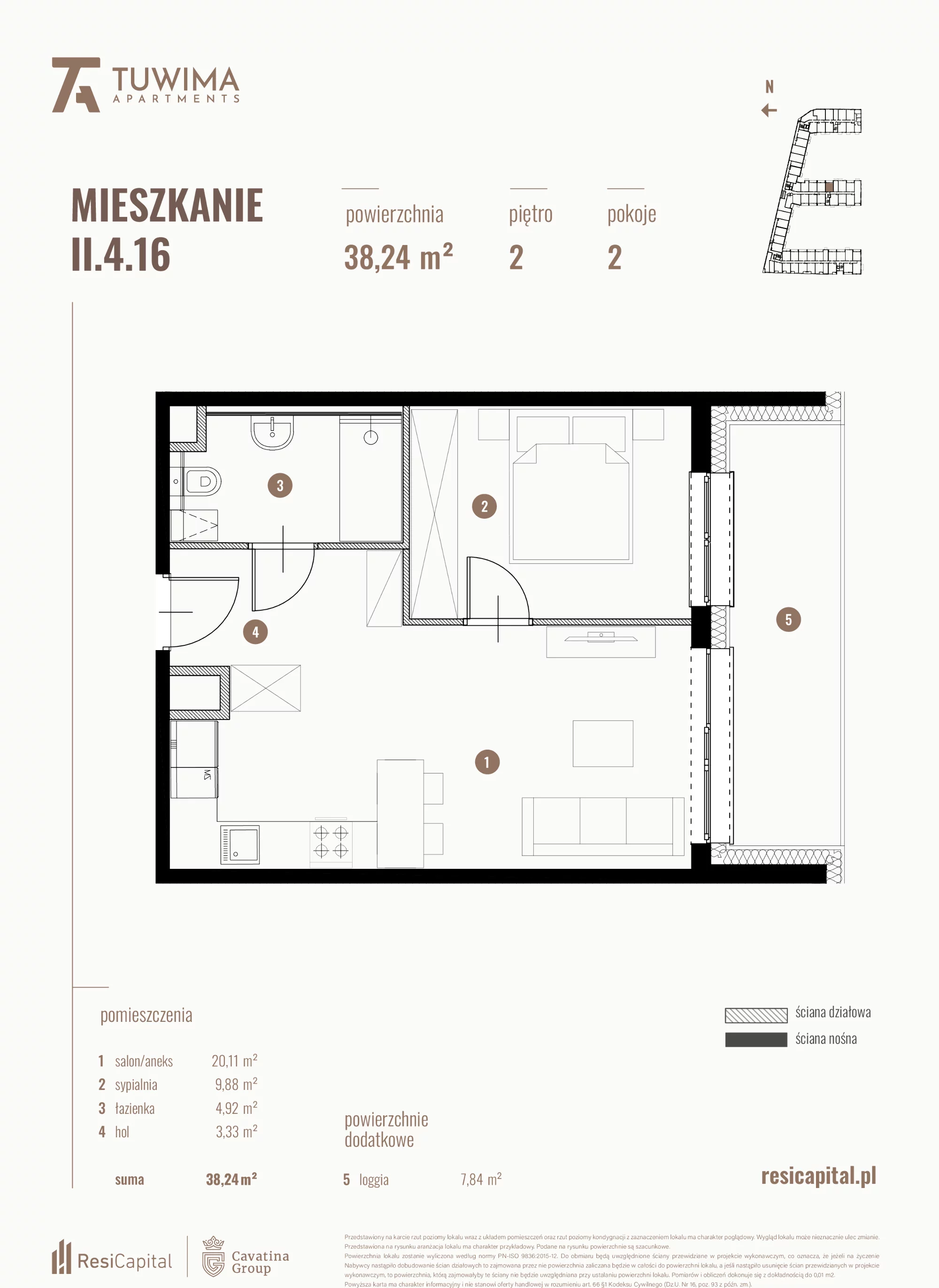 Mieszkanie 38,24 m², piętro 2, oferta nr II.4.16, Apartamenty Tuwima, Łódź, Śródmieście, ul. Juliana Tuwima