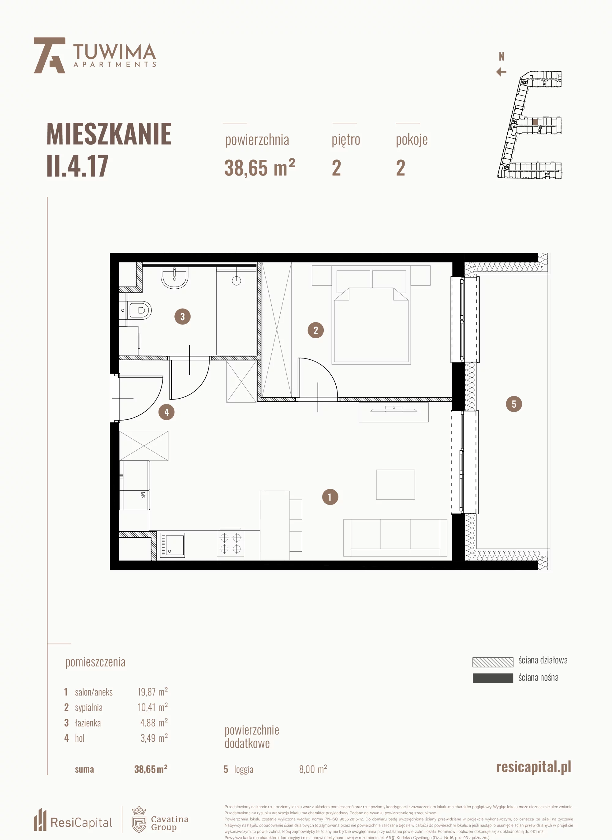 Mieszkanie 38,65 m², piętro 2, oferta nr II.4.17, Apartamenty Tuwima, Łódź, Śródmieście, ul. Juliana Tuwima