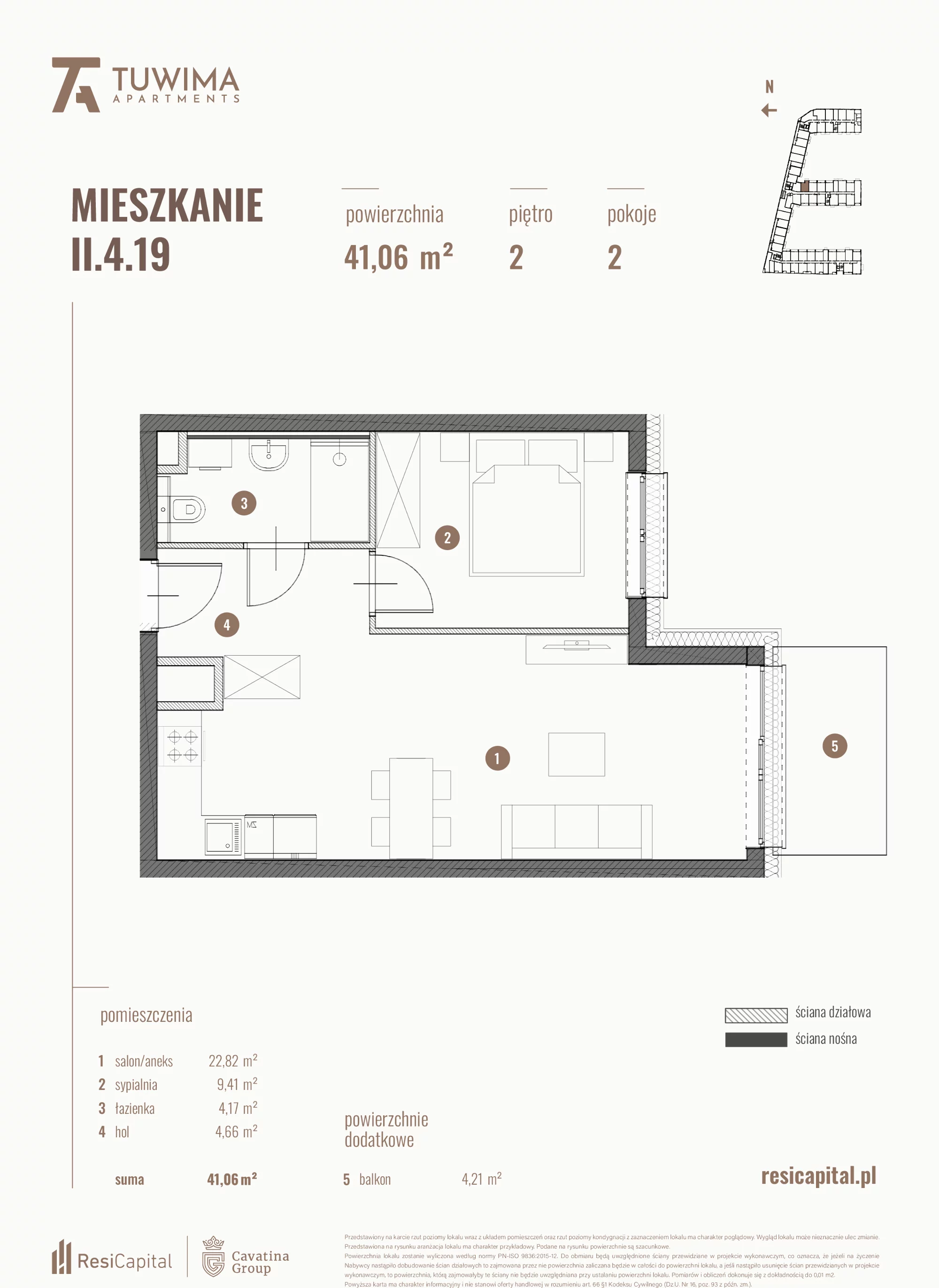 Mieszkanie 41,06 m², piętro 2, oferta nr II.4.19, Apartamenty Tuwima, Łódź, Śródmieście, ul. Juliana Tuwima