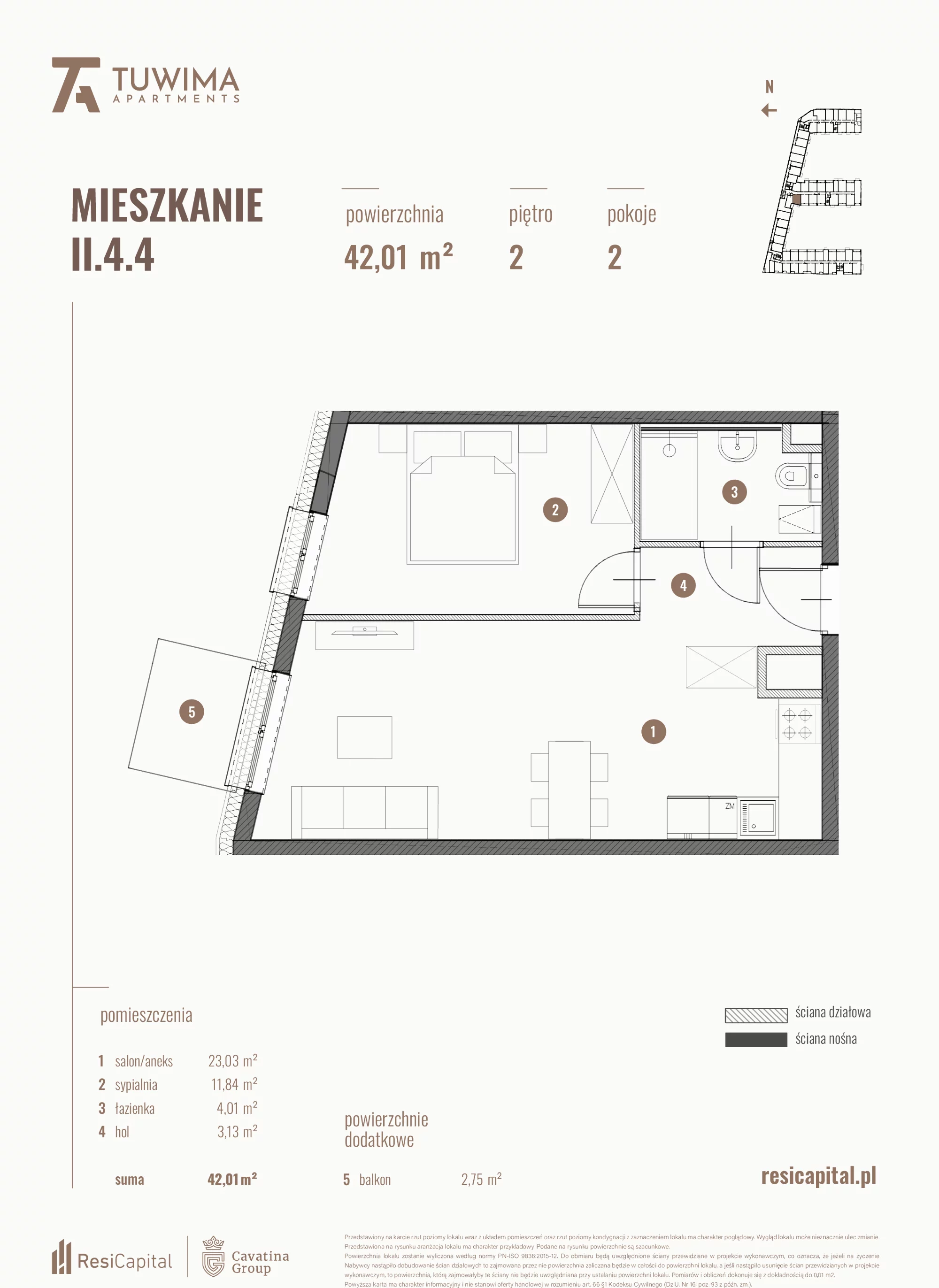 Mieszkanie 42,01 m², piętro 2, oferta nr II.4.4, Apartamenty Tuwima, Łódź, Śródmieście, ul. Juliana Tuwima