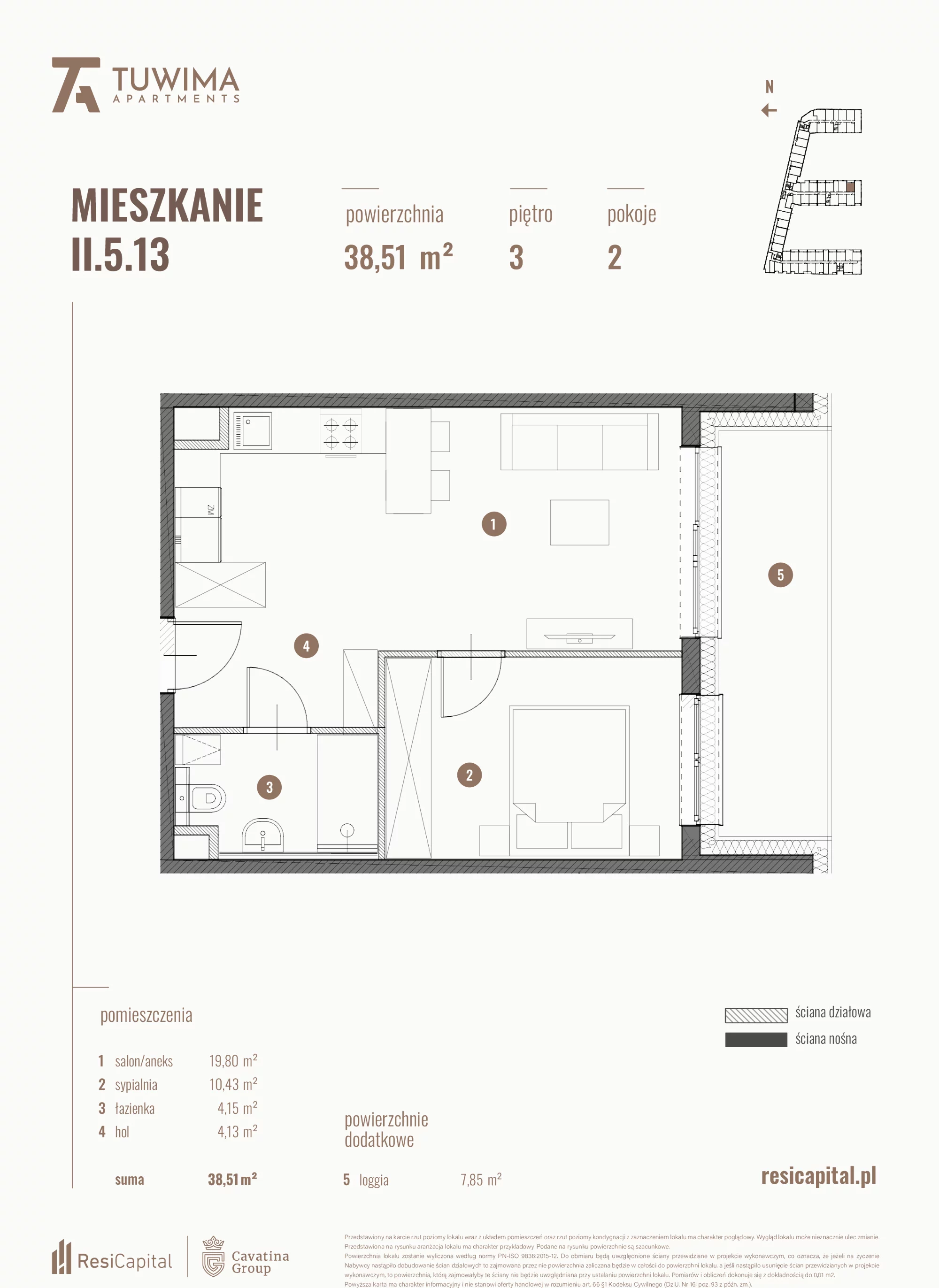 Mieszkanie 38,51 m², piętro 3, oferta nr II.5.13, Apartamenty Tuwima, Łódź, Śródmieście, ul. Juliana Tuwima