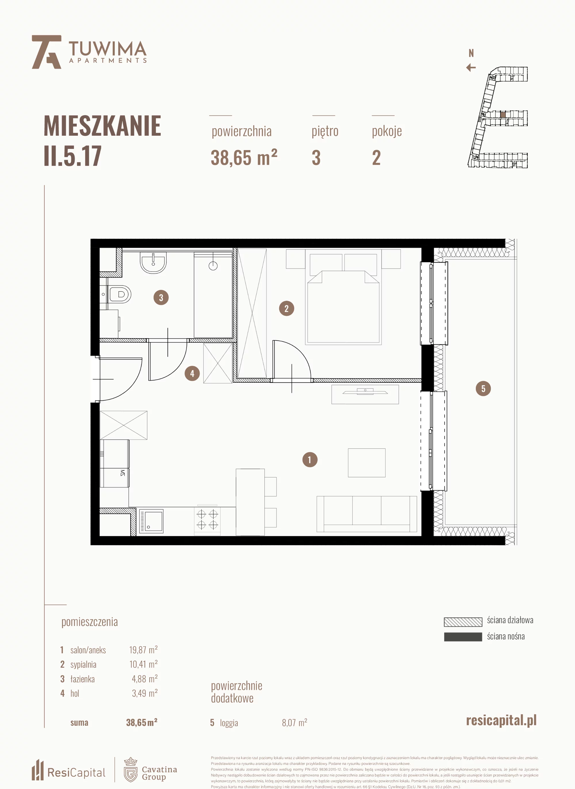 Mieszkanie 38,65 m², piętro 3, oferta nr II.5.17, Apartamenty Tuwima, Łódź, Śródmieście, ul. Juliana Tuwima