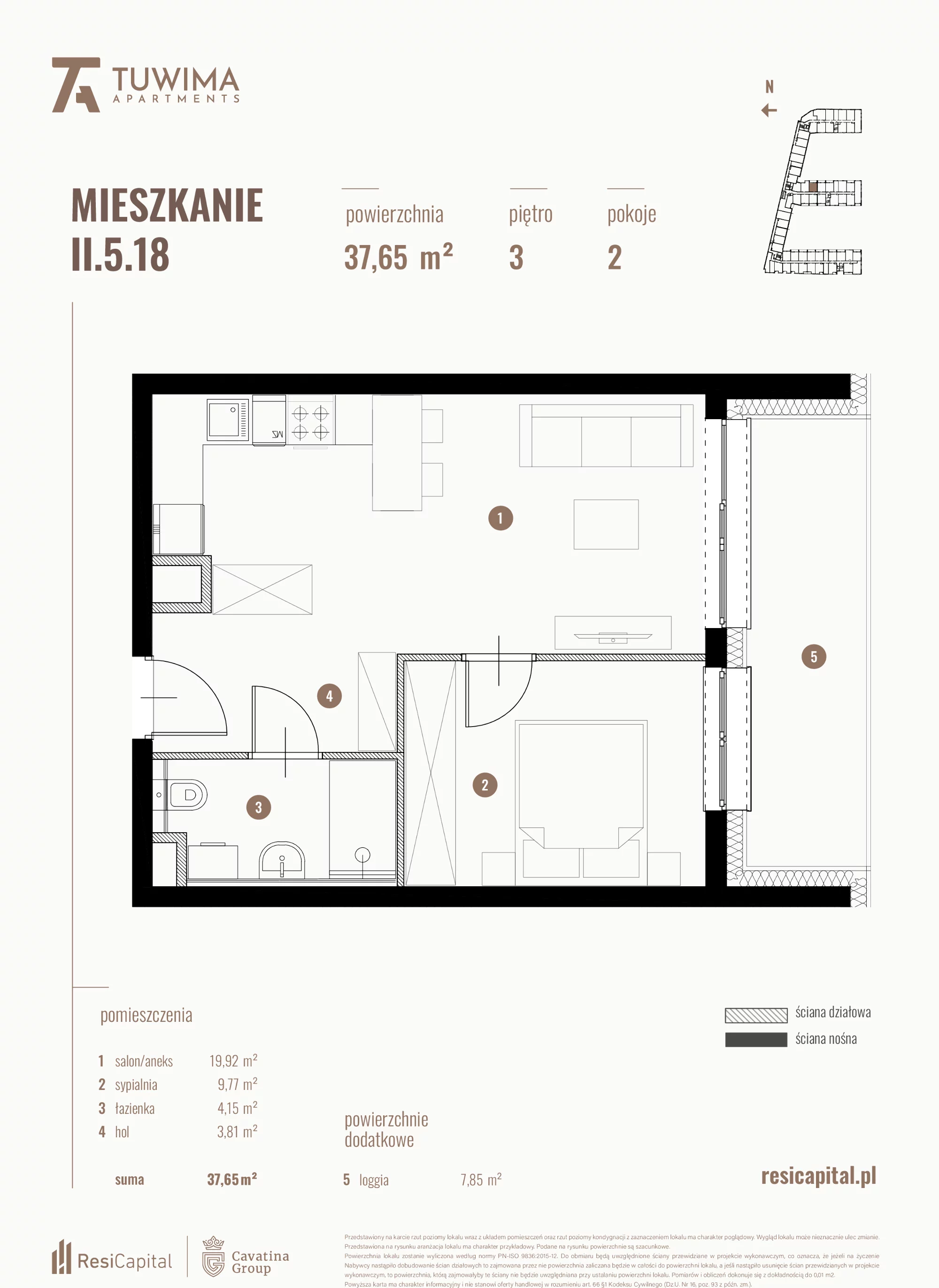 Mieszkanie 37,65 m², piętro 3, oferta nr II.5.18, Apartamenty Tuwima, Łódź, Śródmieście, ul. Juliana Tuwima