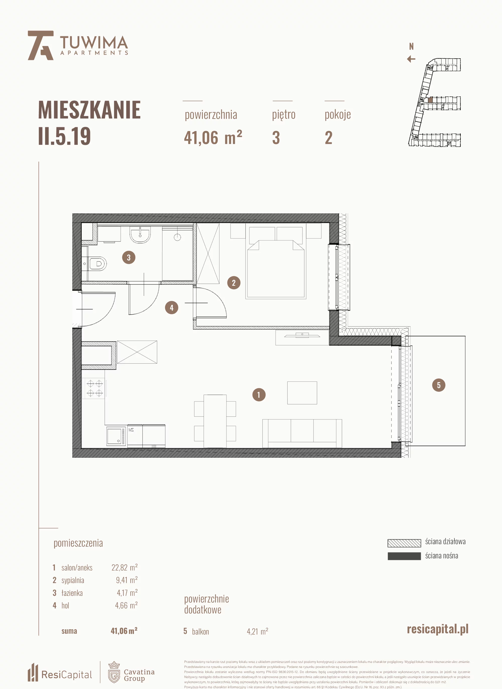 Mieszkanie 41,06 m², piętro 3, oferta nr II.5.19, Apartamenty Tuwima, Łódź, Śródmieście, ul. Juliana Tuwima