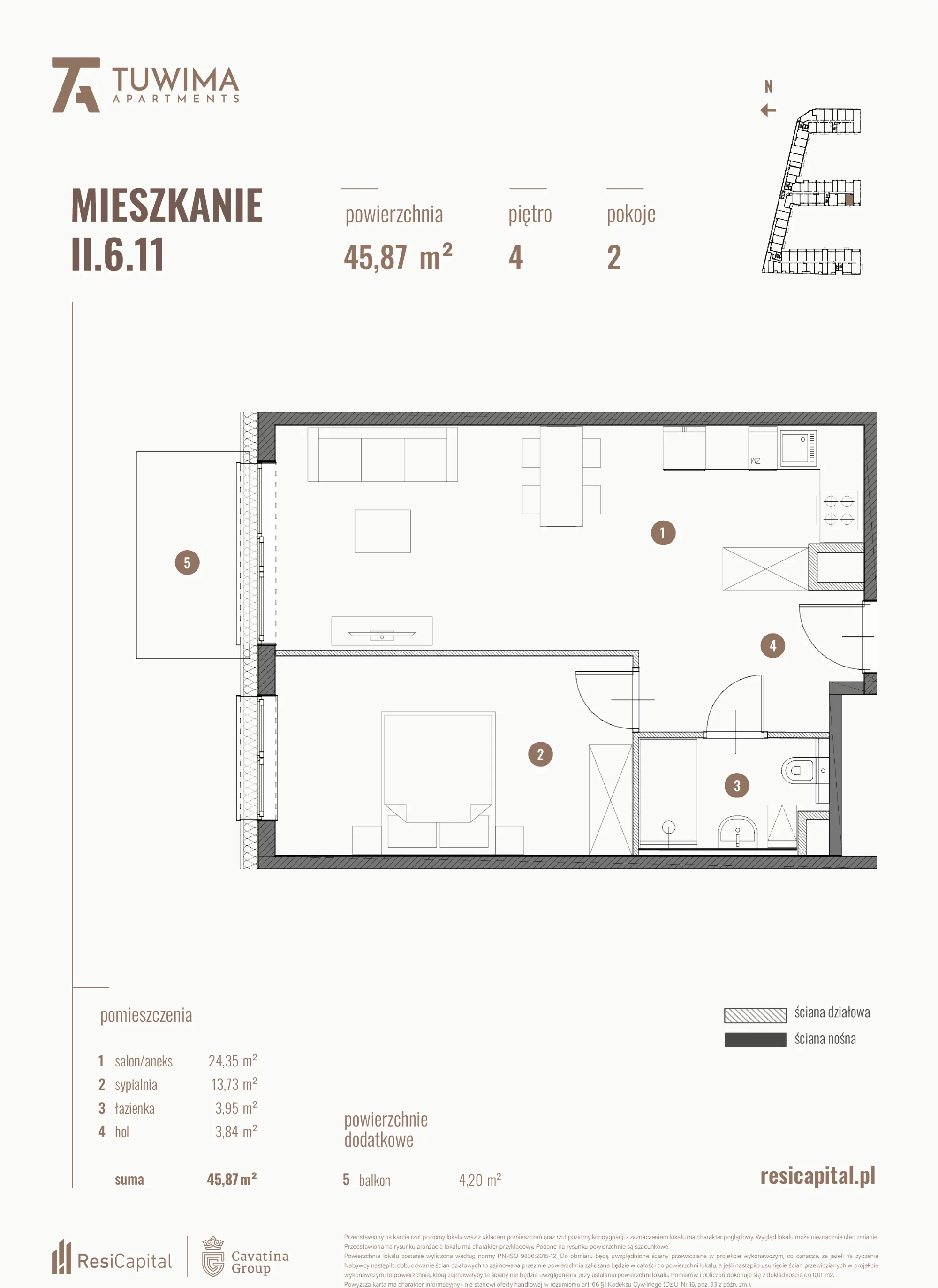 Mieszkanie 45,87 m², piętro 4, oferta nr II.6.11, Apartamenty Tuwima, Łódź, Śródmieście, ul. Juliana Tuwima