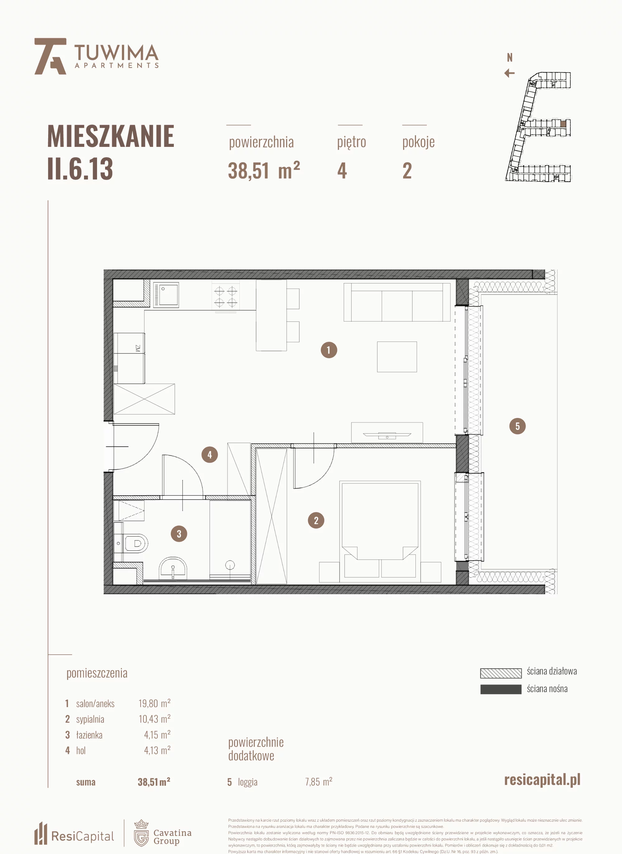 Mieszkanie 38,51 m², piętro 4, oferta nr II.6.13, Apartamenty Tuwima, Łódź, Śródmieście, ul. Juliana Tuwima