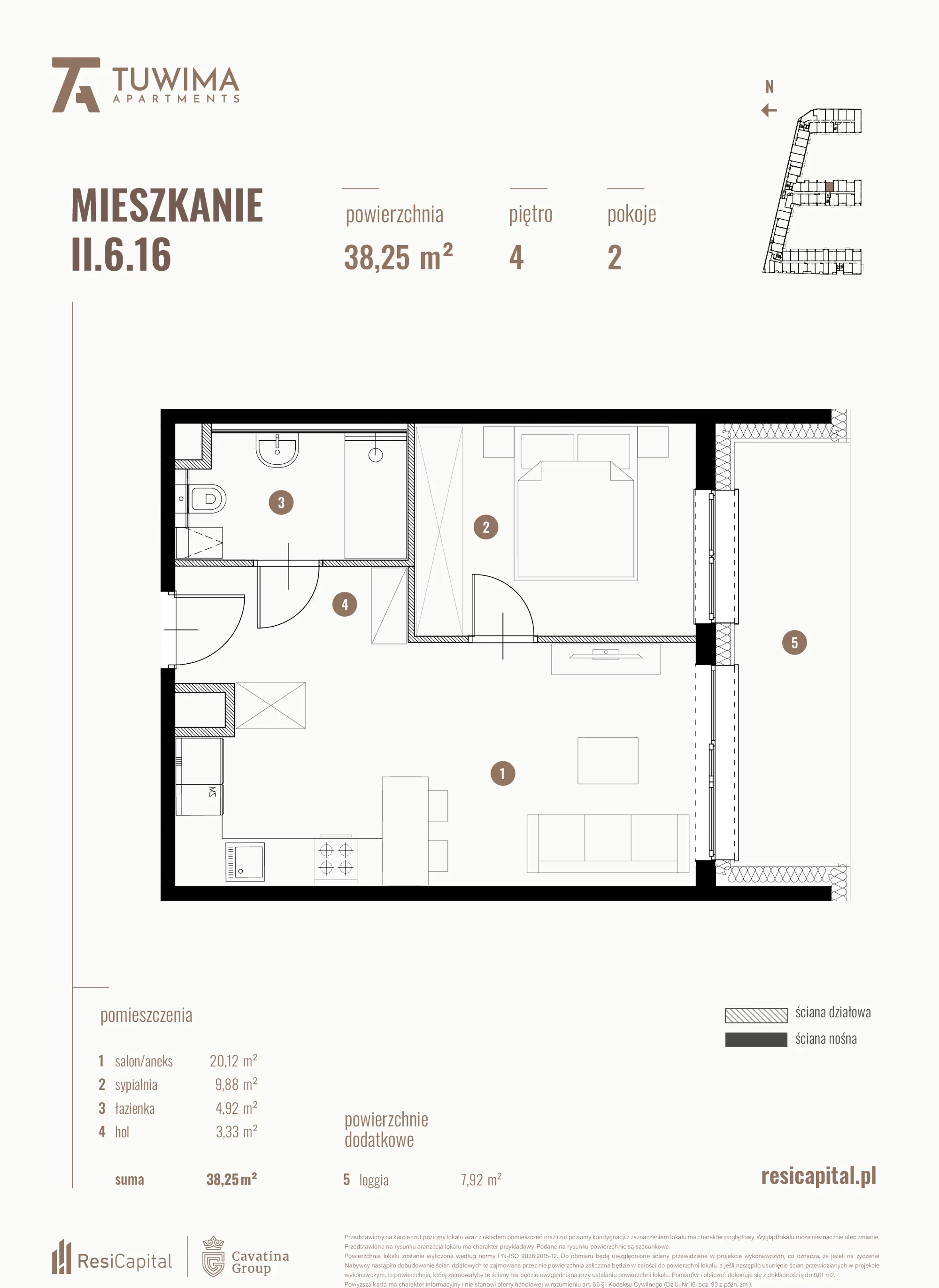 Mieszkanie 38,25 m², piętro 4, oferta nr II.6.16, Apartamenty Tuwima, Łódź, Śródmieście, ul. Juliana Tuwima