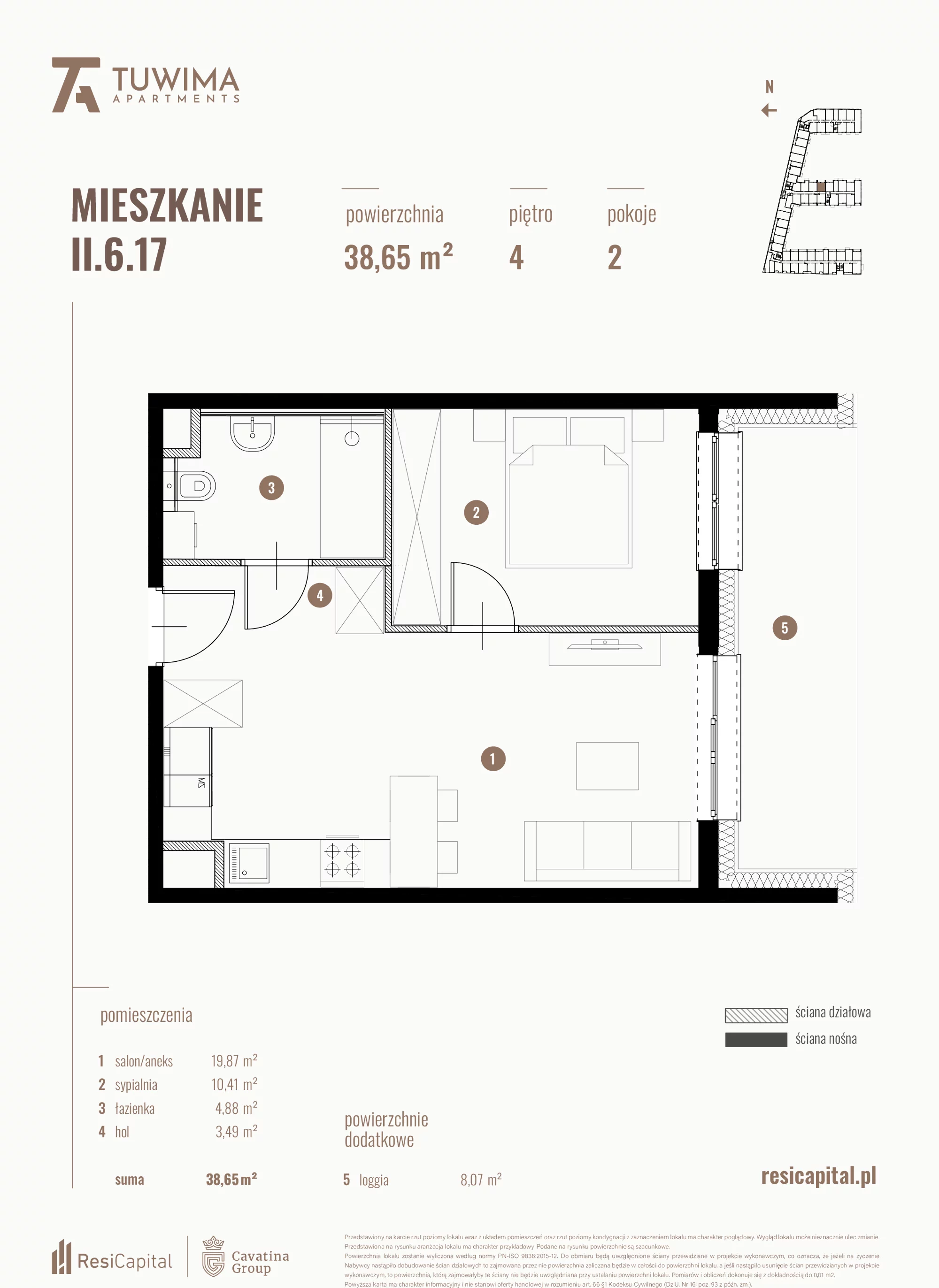 Mieszkanie 38,65 m², piętro 4, oferta nr II.6.17, Apartamenty Tuwima, Łódź, Śródmieście, ul. Juliana Tuwima