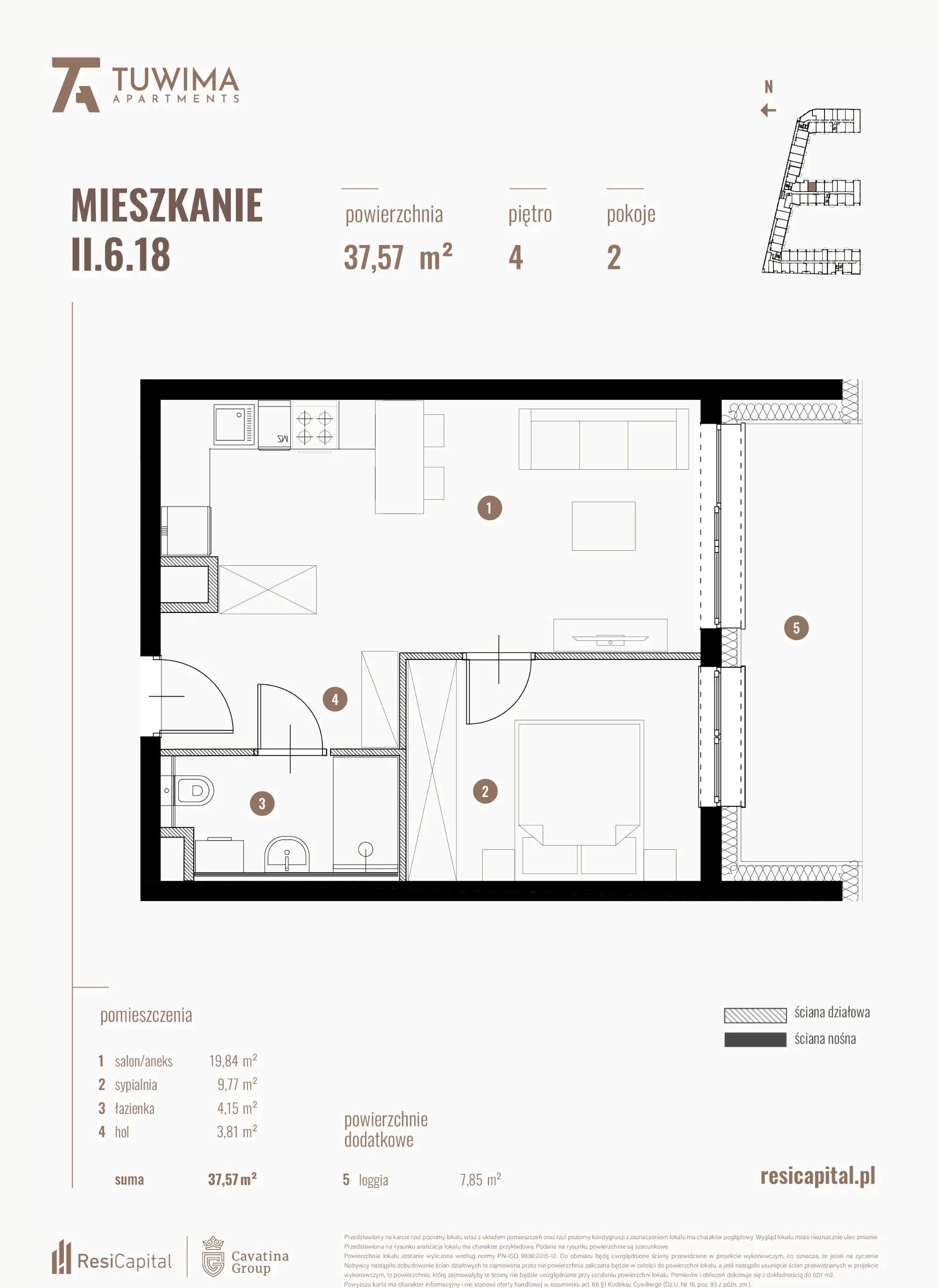 Mieszkanie 37,57 m², piętro 4, oferta nr II.6.18, Apartamenty Tuwima, Łódź, Śródmieście, ul. Juliana Tuwima