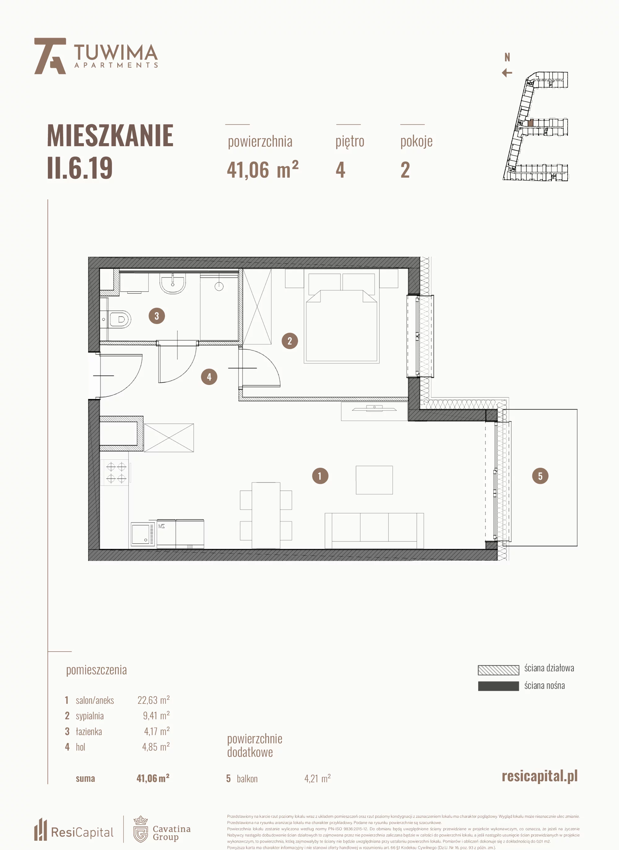 Mieszkanie 41,06 m², piętro 4, oferta nr II.6.19, Apartamenty Tuwima, Łódź, Śródmieście, ul. Juliana Tuwima