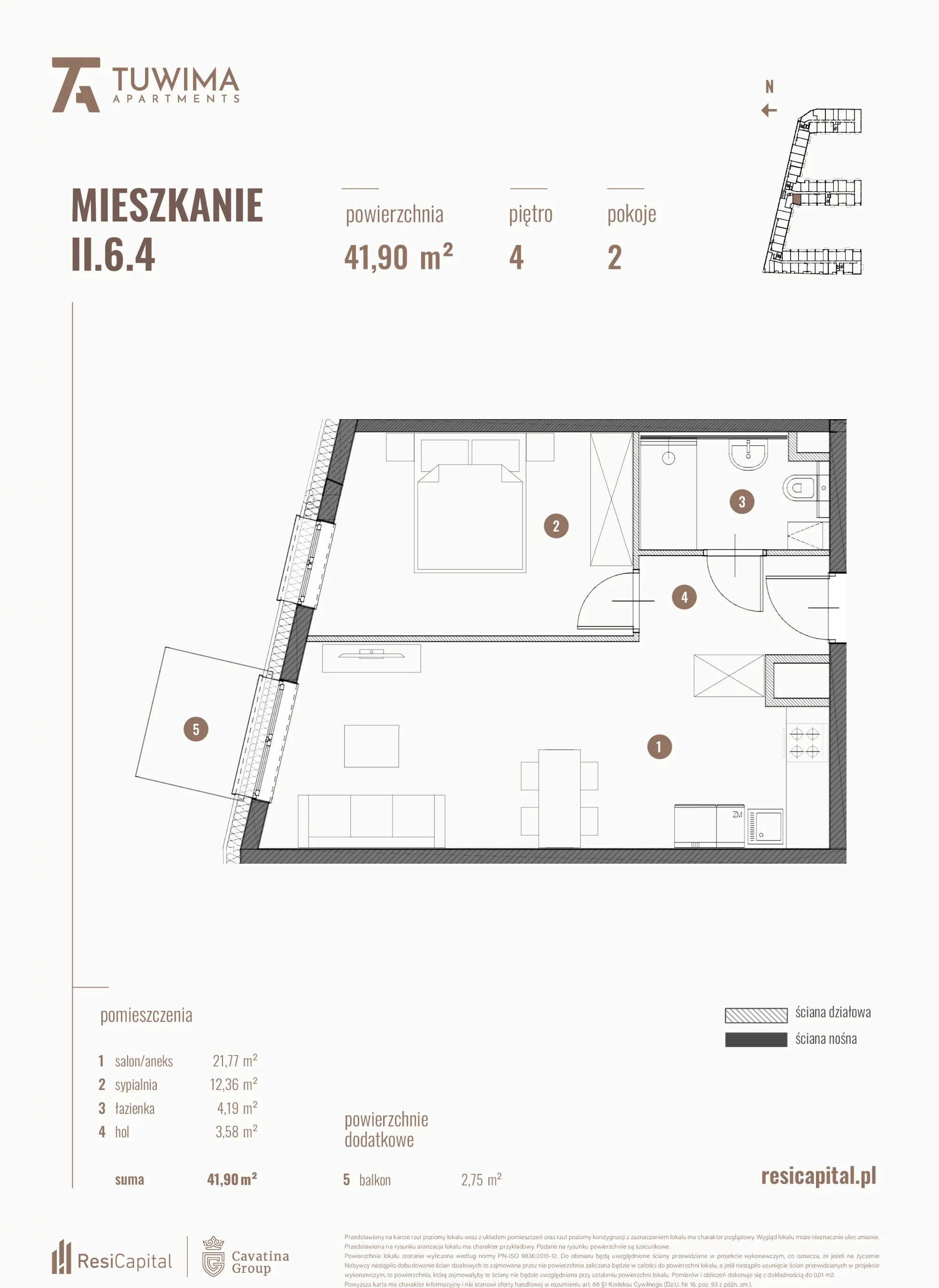 Mieszkanie 41,90 m², piętro 4, oferta nr II.6.4, Apartamenty Tuwima, Łódź, Śródmieście, ul. Juliana Tuwima