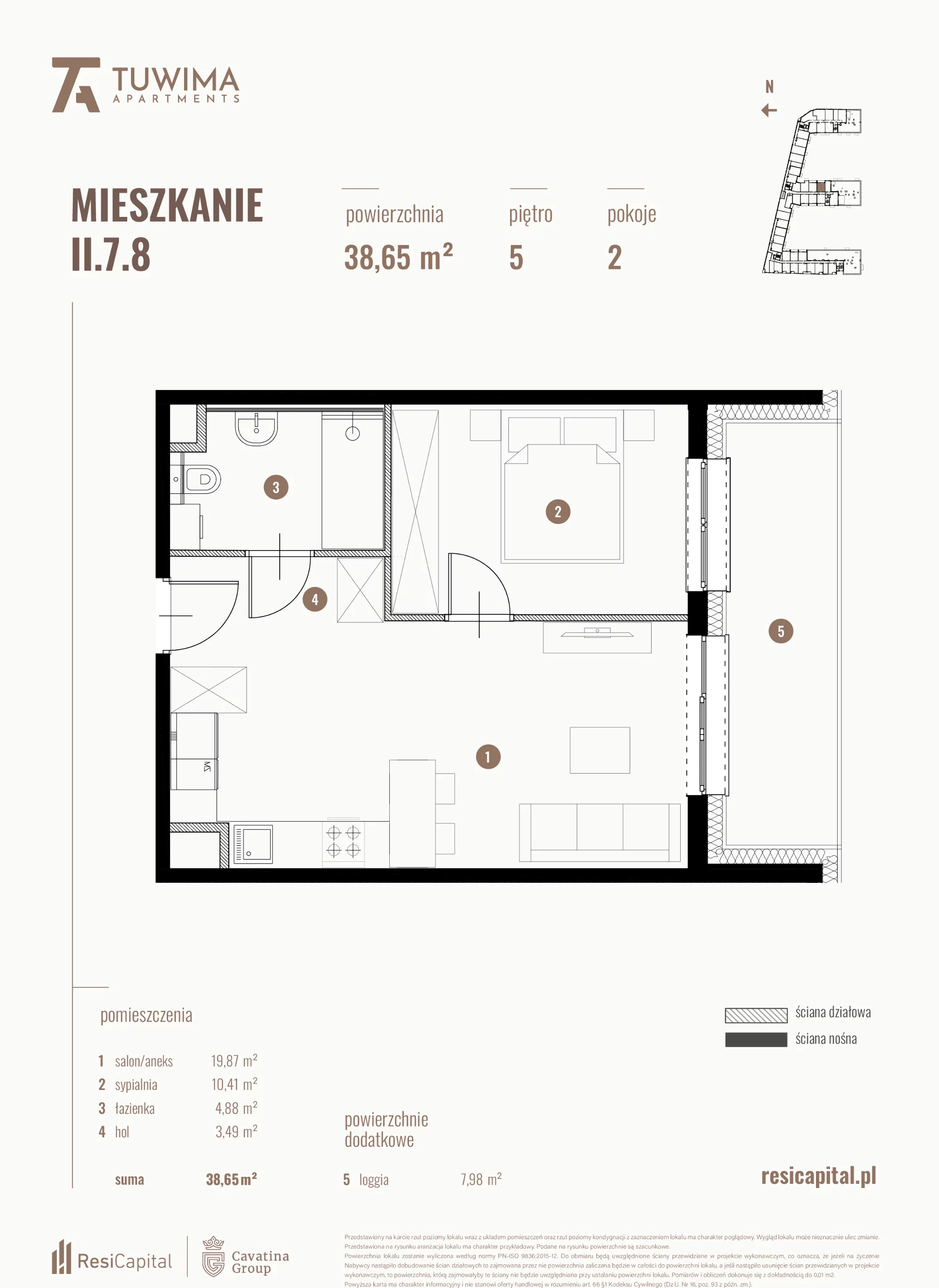 Mieszkanie 38,65 m², piętro 5, oferta nr II.7.8, Apartamenty Tuwima, Łódź, Śródmieście, ul. Juliana Tuwima