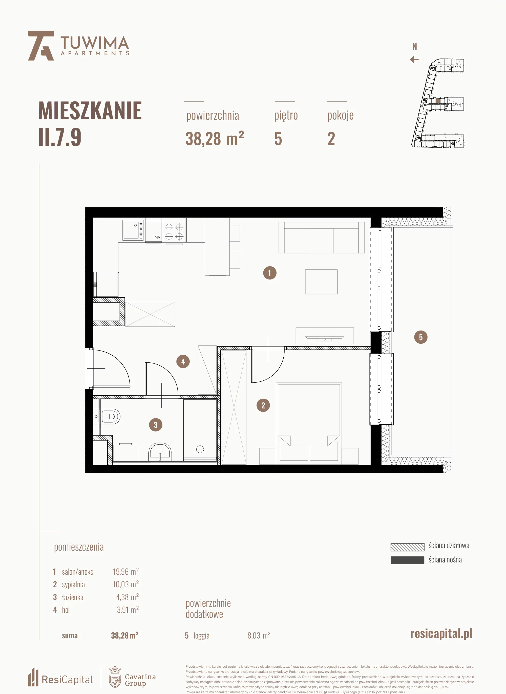 Mieszkanie 38,28 m², piętro 5, oferta nr II.7.9, Apartamenty Tuwima, Łódź, Śródmieście, ul. Juliana Tuwima