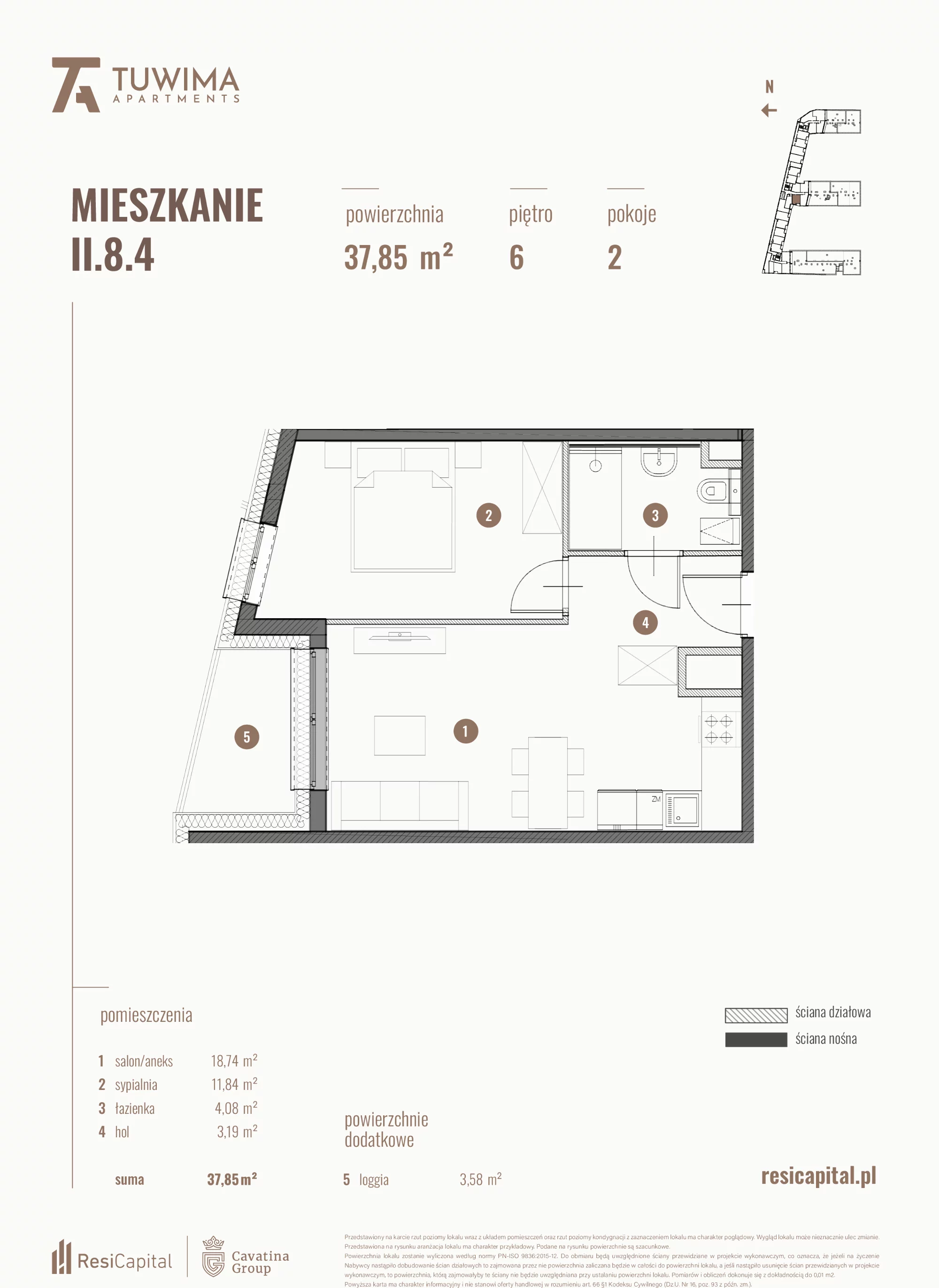 Mieszkanie 37,85 m², piętro 6, oferta nr II.8.4, Apartamenty Tuwima, Łódź, Śródmieście, ul. Juliana Tuwima