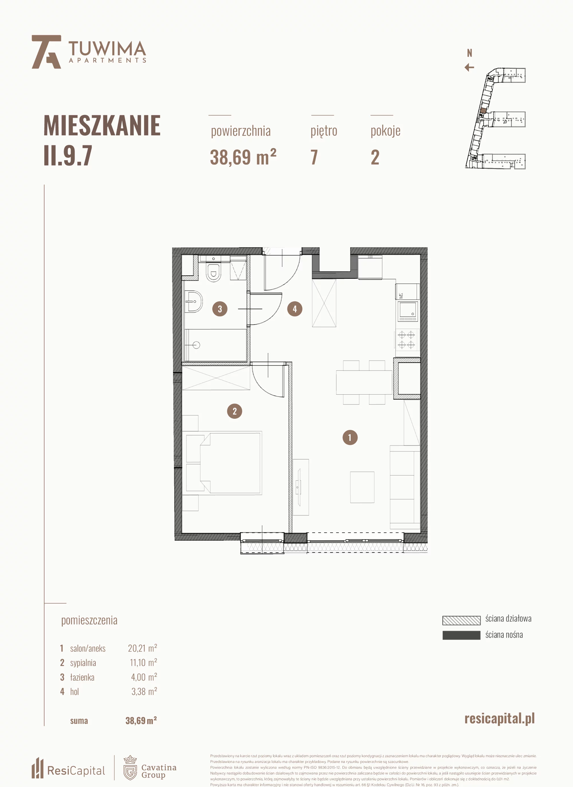 Mieszkanie 38,69 m², piętro 7, oferta nr II.9.7, Apartamenty Tuwima, Łódź, Śródmieście, ul. Juliana Tuwima