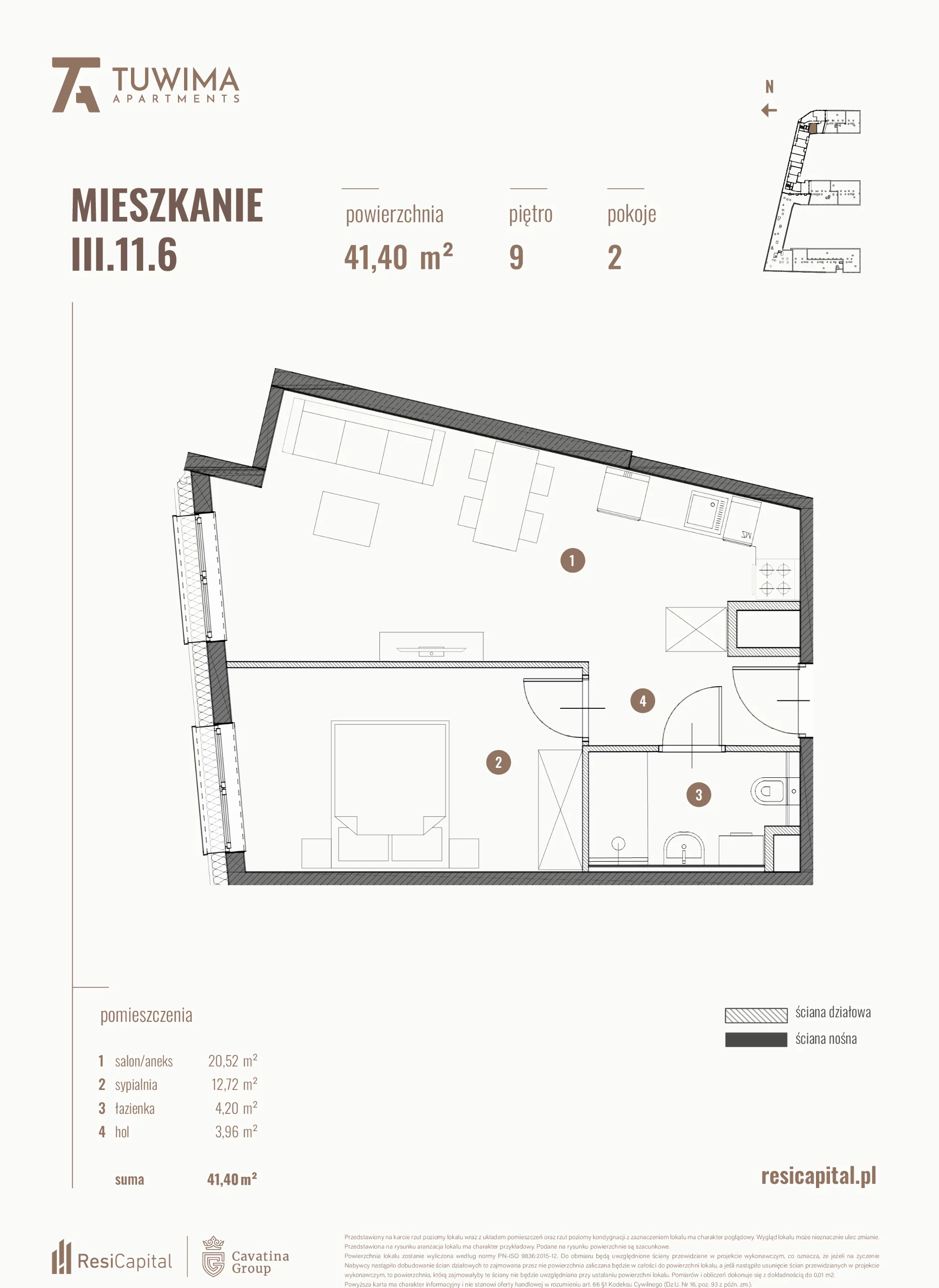 Mieszkanie 41,40 m², piętro 9, oferta nr III.11.6, Apartamenty Tuwima, Łódź, Śródmieście, ul. Juliana Tuwima