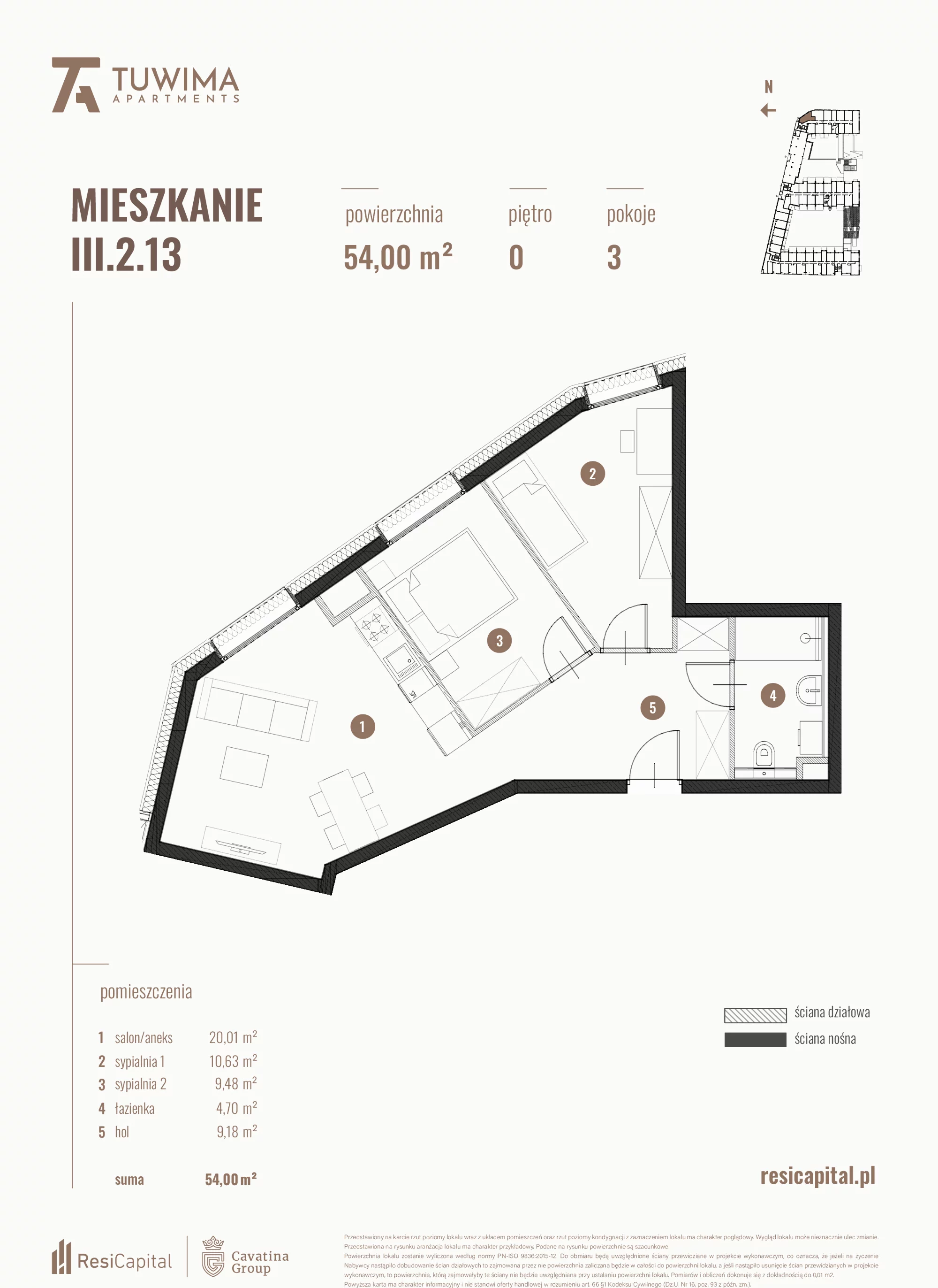 3 pokoje, mieszkanie 54,00 m², parter, oferta nr III.2.13, Apartamenty Tuwima, Łódź, Śródmieście, ul. Juliana Tuwima