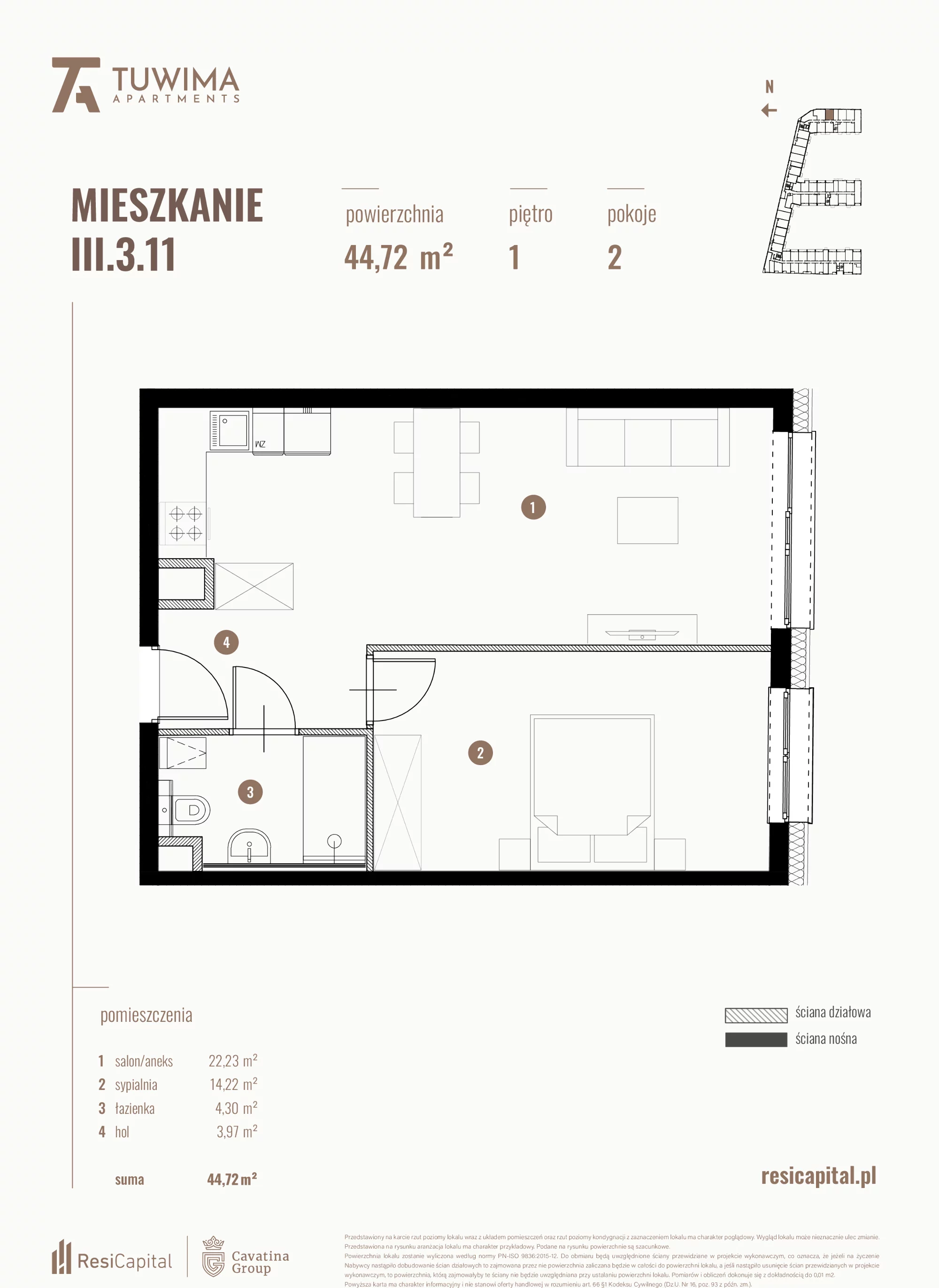 Mieszkanie 44,72 m², piętro 1, oferta nr III.3.11, Apartamenty Tuwima, Łódź, Śródmieście, ul. Juliana Tuwima