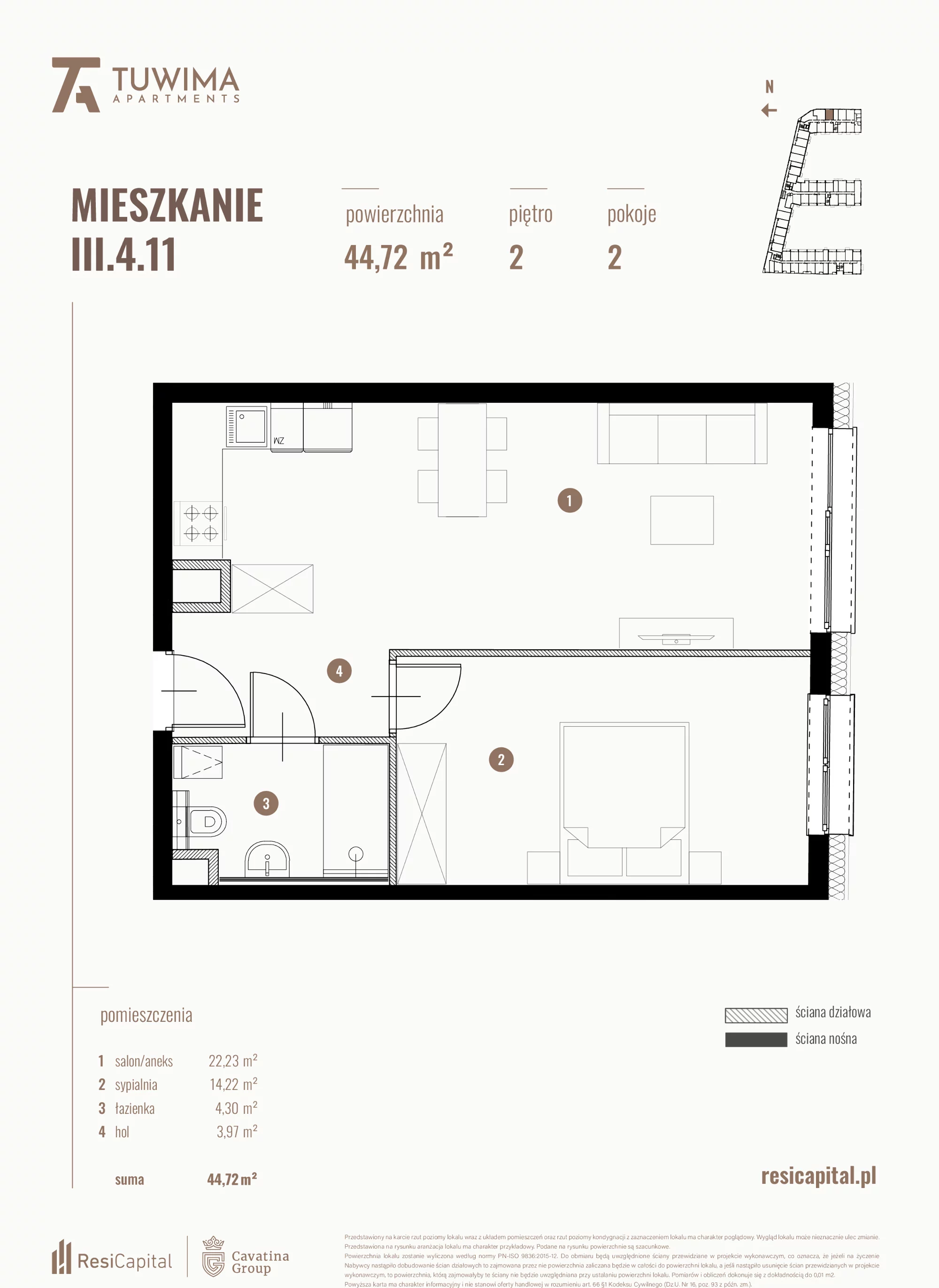 Mieszkanie 44,72 m², piętro 2, oferta nr III.4.11, Apartamenty Tuwima, Łódź, Śródmieście, ul. Juliana Tuwima