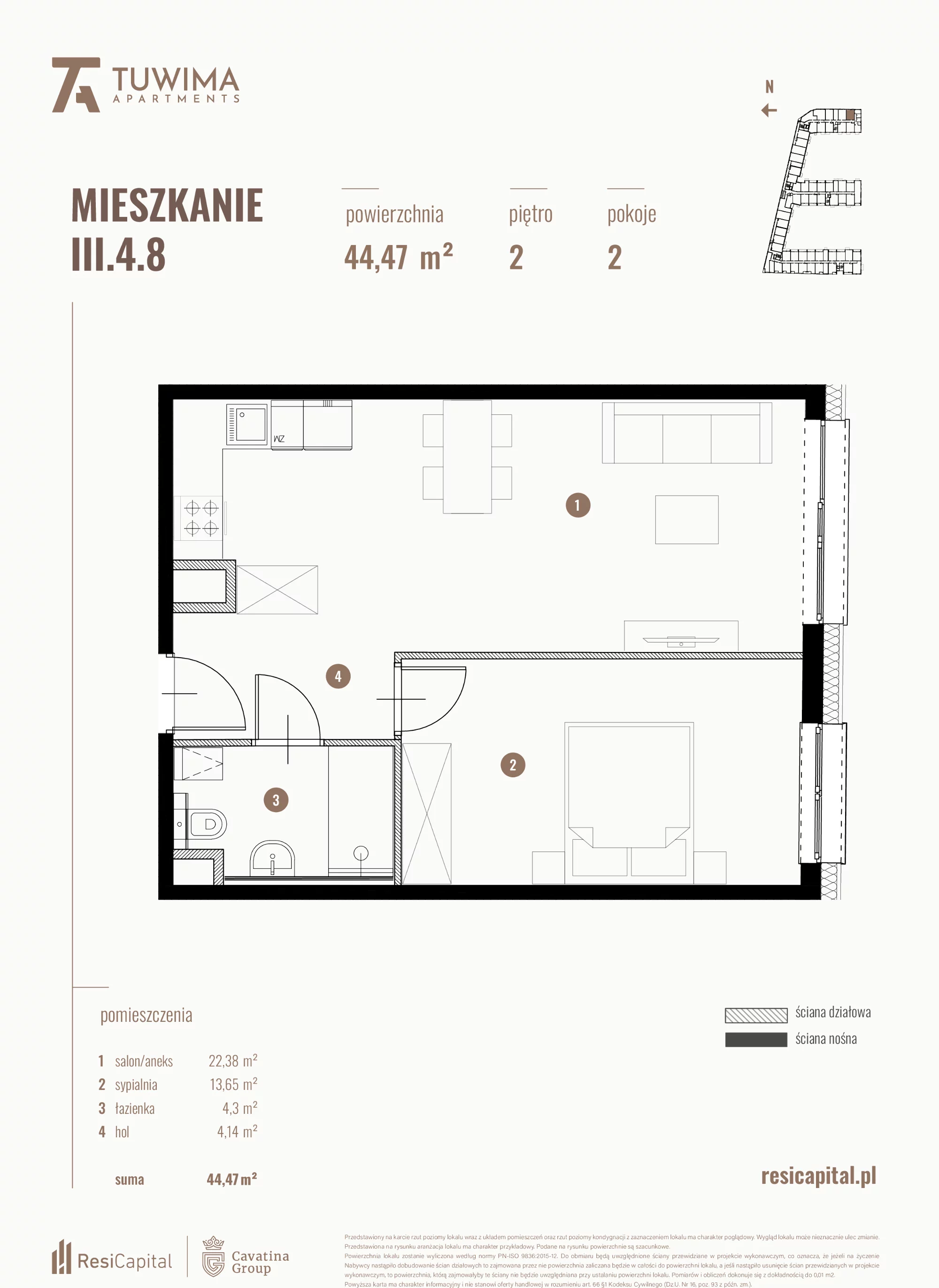 Mieszkanie 44,47 m², piętro 2, oferta nr III.4.8, Apartamenty Tuwima, Łódź, Śródmieście, ul. Juliana Tuwima