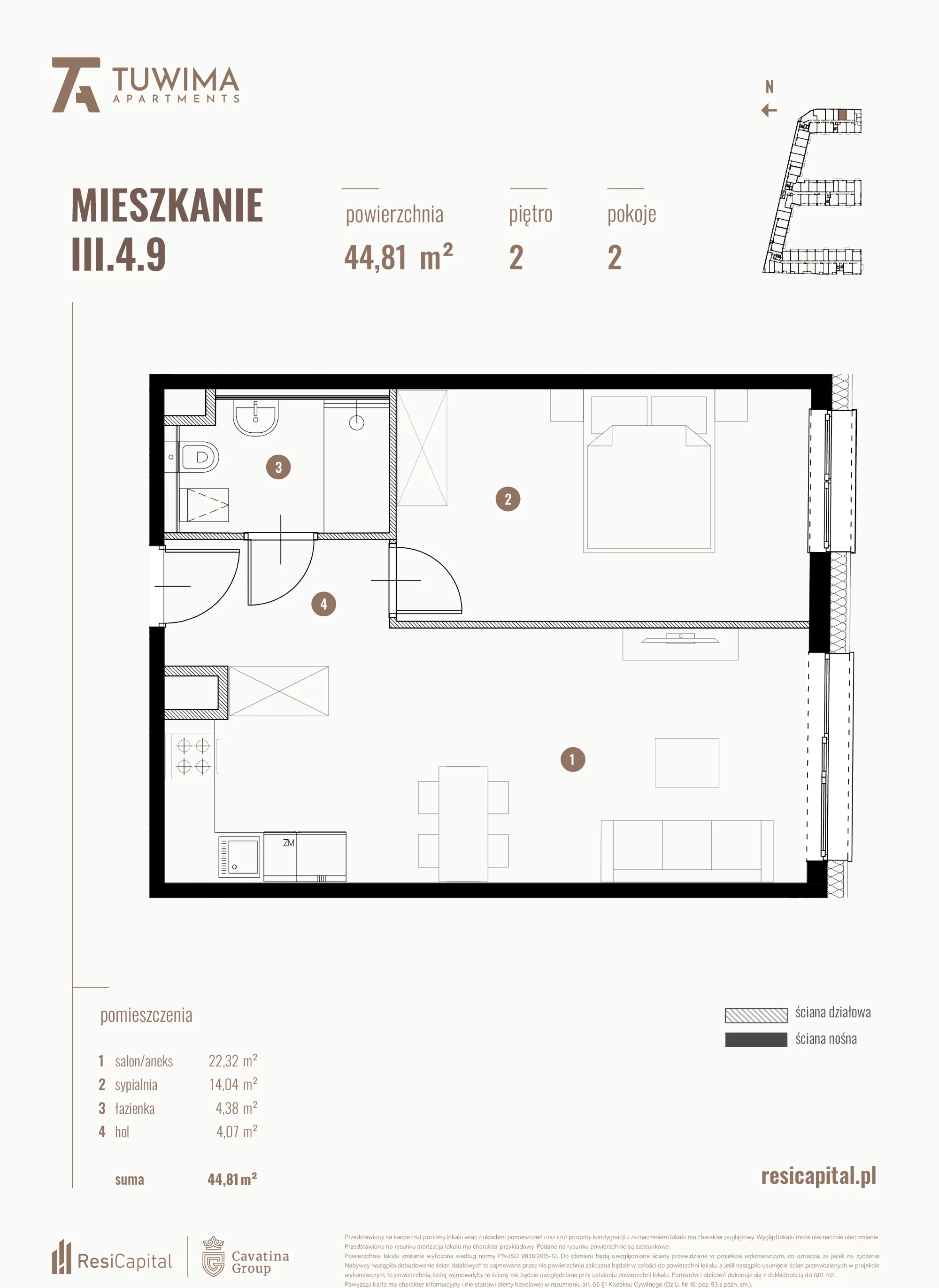 Mieszkanie 44,81 m², piętro 2, oferta nr III.4.9, Apartamenty Tuwima, Łódź, Śródmieście, ul. Juliana Tuwima