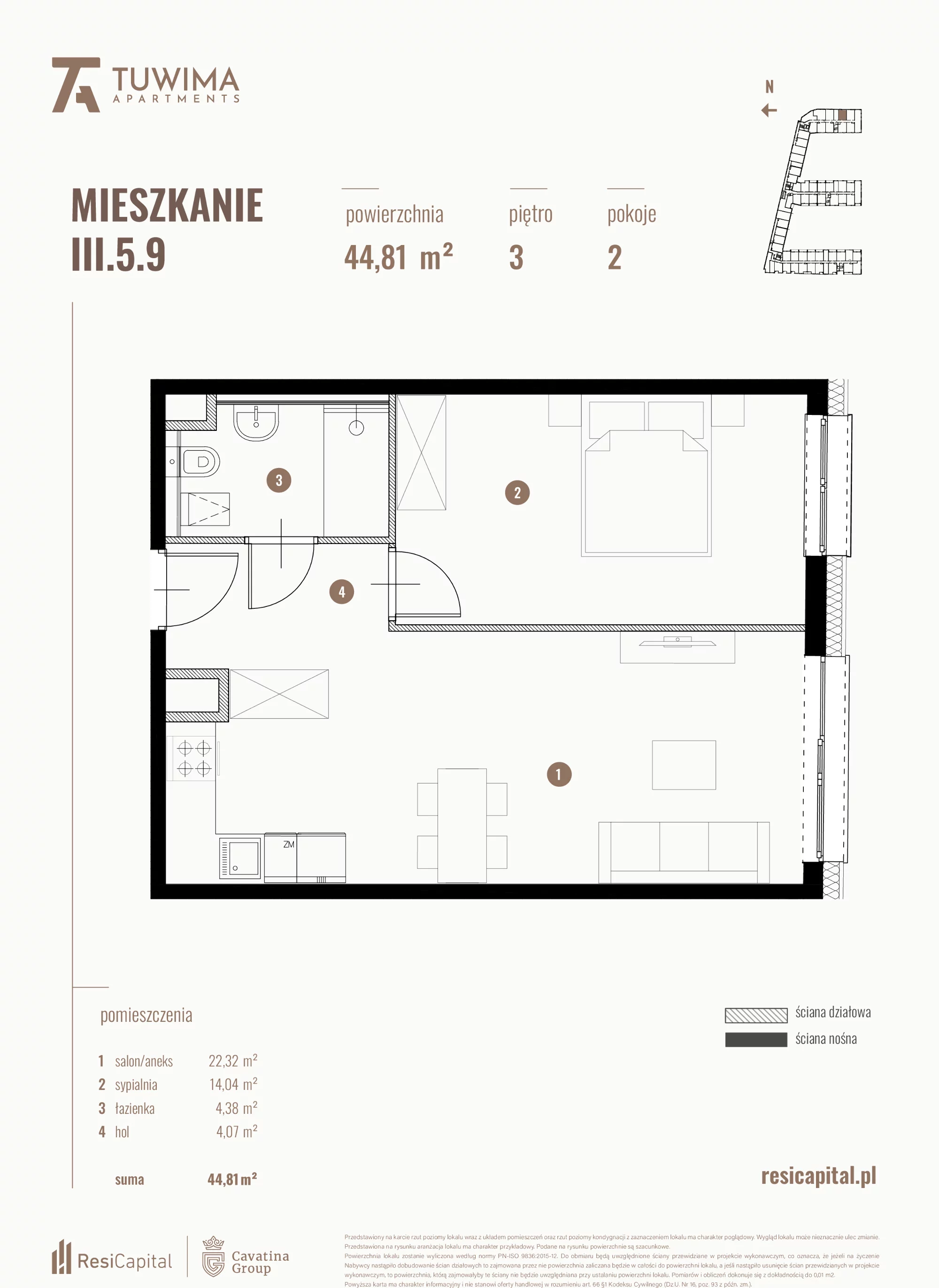 Mieszkanie 44,81 m², piętro 3, oferta nr III.5.9, Apartamenty Tuwima, Łódź, Śródmieście, ul. Juliana Tuwima