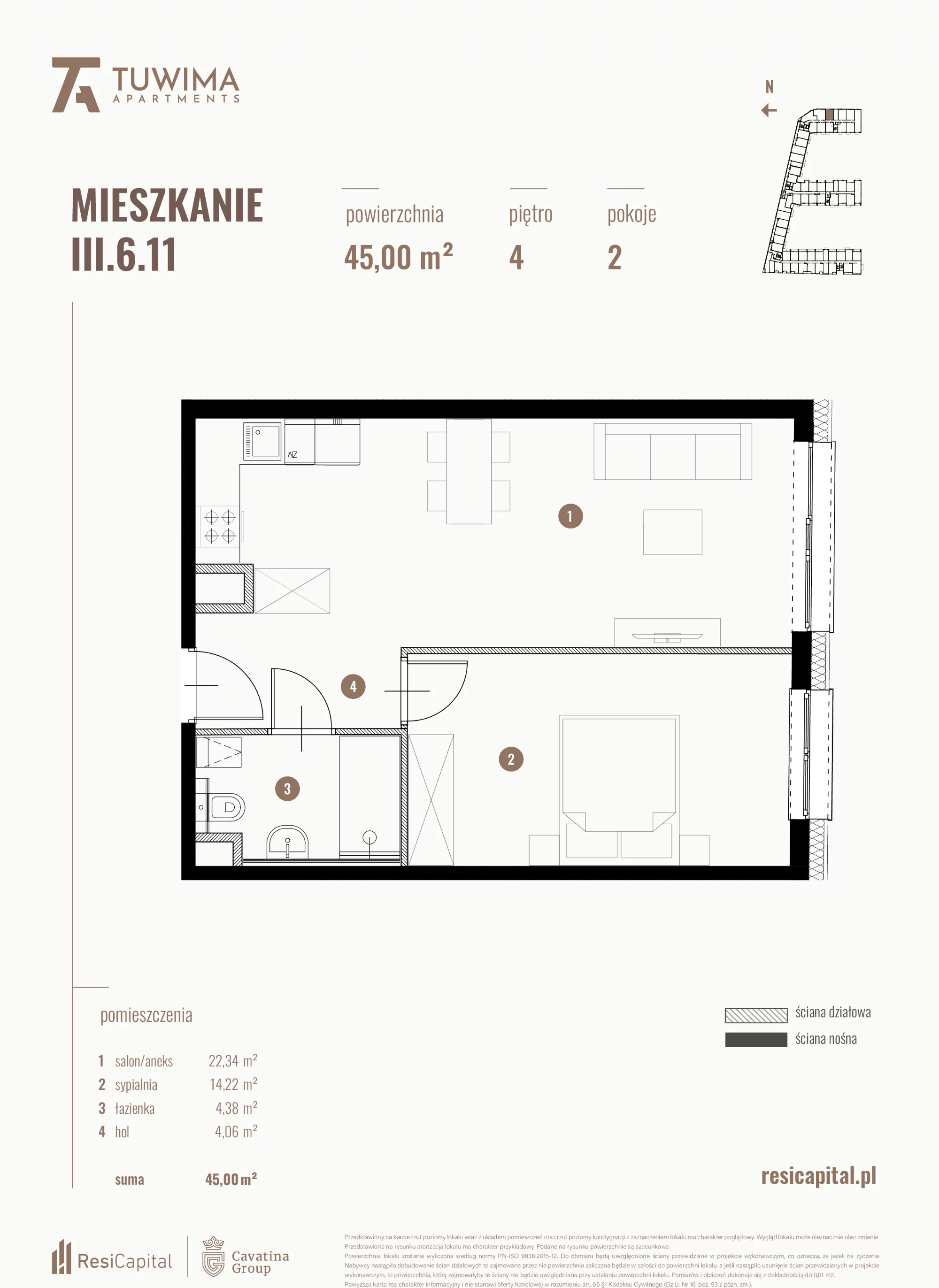 Mieszkanie 45,00 m², piętro 4, oferta nr III.6.11, Apartamenty Tuwima, Łódź, Śródmieście, ul. Juliana Tuwima