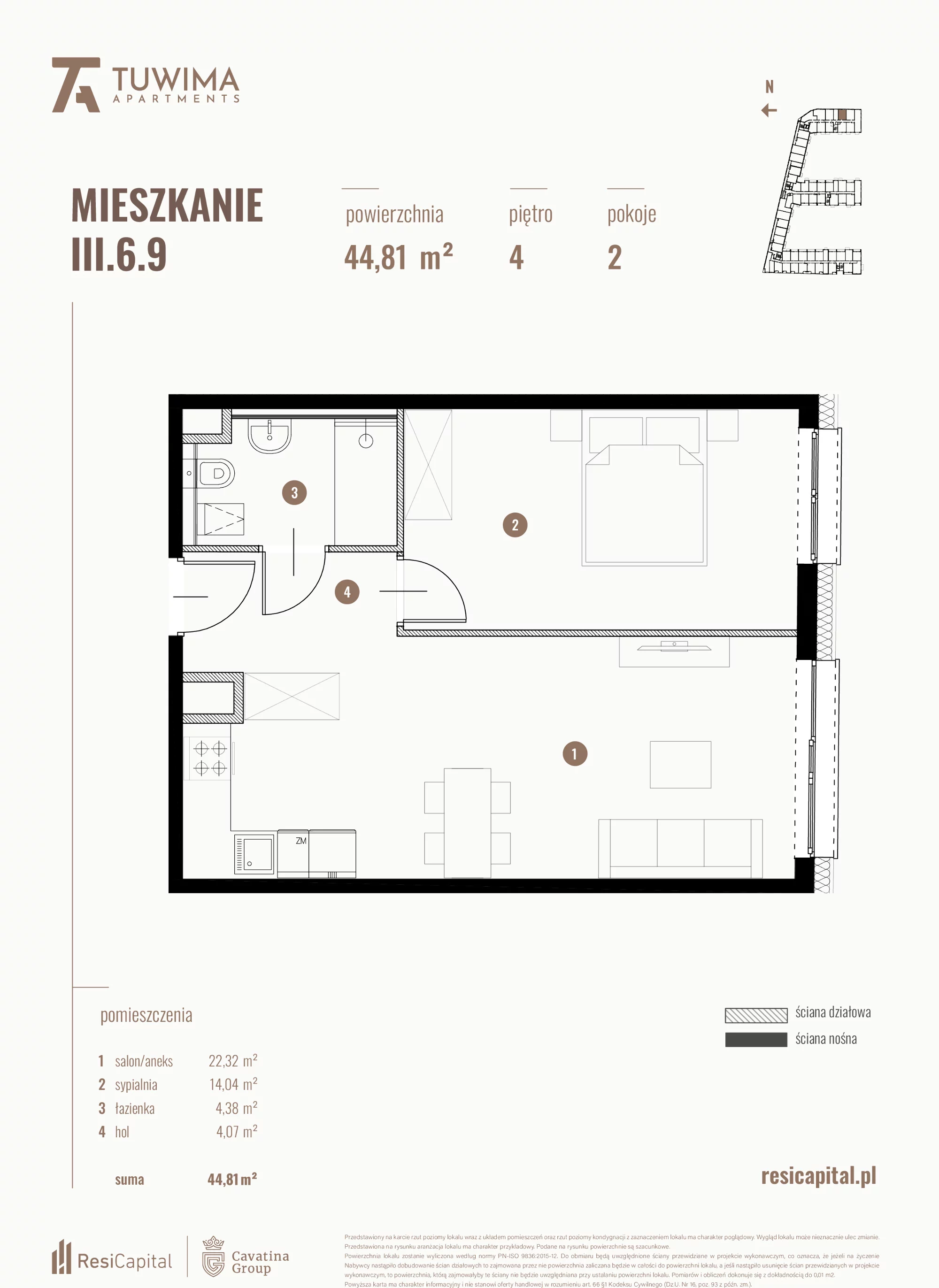 Mieszkanie 44,81 m², piętro 4, oferta nr III.6.9, Apartamenty Tuwima, Łódź, Śródmieście, ul. Juliana Tuwima