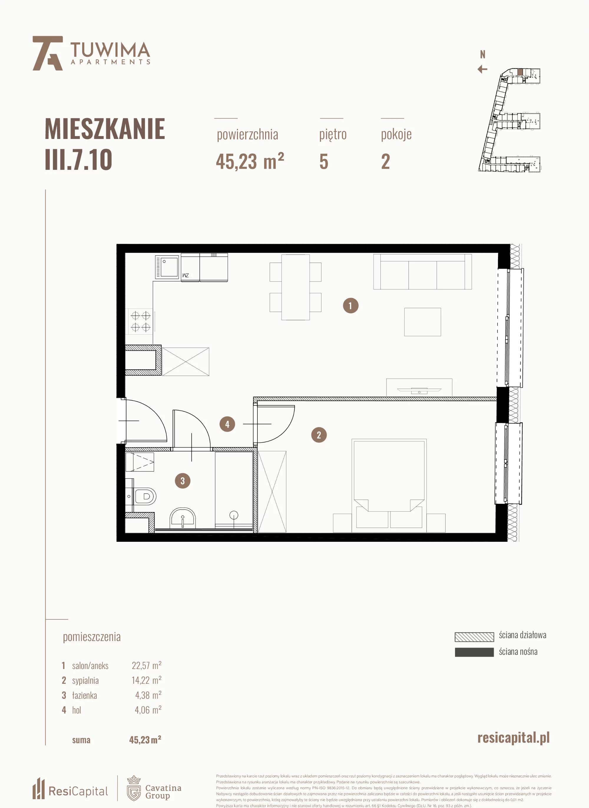 Mieszkanie 45,23 m², piętro 5, oferta nr III.7.10, Apartamenty Tuwima, Łódź, Śródmieście, ul. Juliana Tuwima