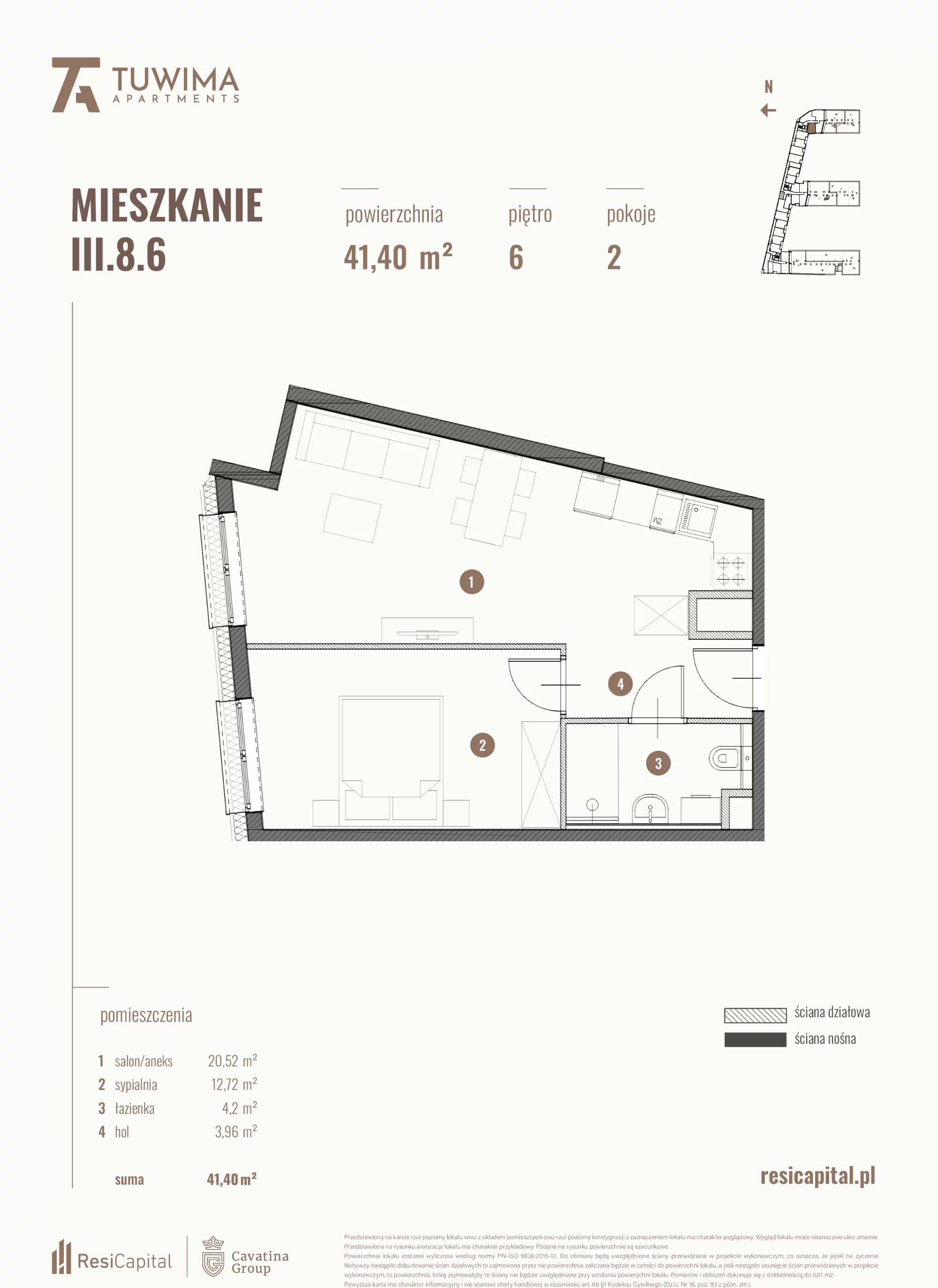 Mieszkanie 41,40 m², piętro 6, oferta nr III.8.6, Apartamenty Tuwima, Łódź, Śródmieście, ul. Juliana Tuwima