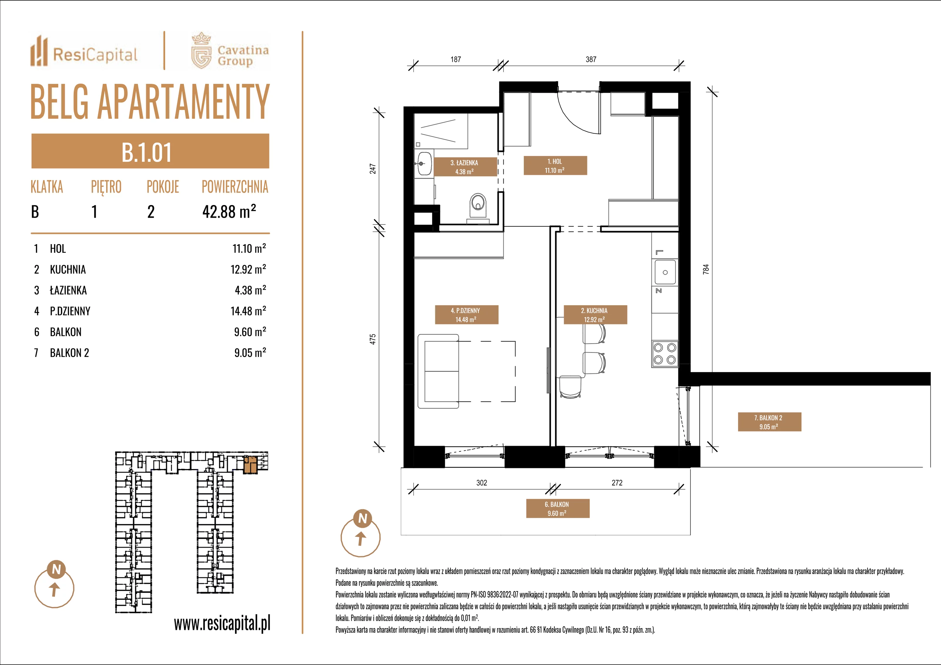 Mieszkanie 42,88 m², piętro 1, oferta nr B.1.01, Belg Apartamenty, Katowice, Osiedle Paderewskiego-Muchowiec, ul. Przemysłowa 3