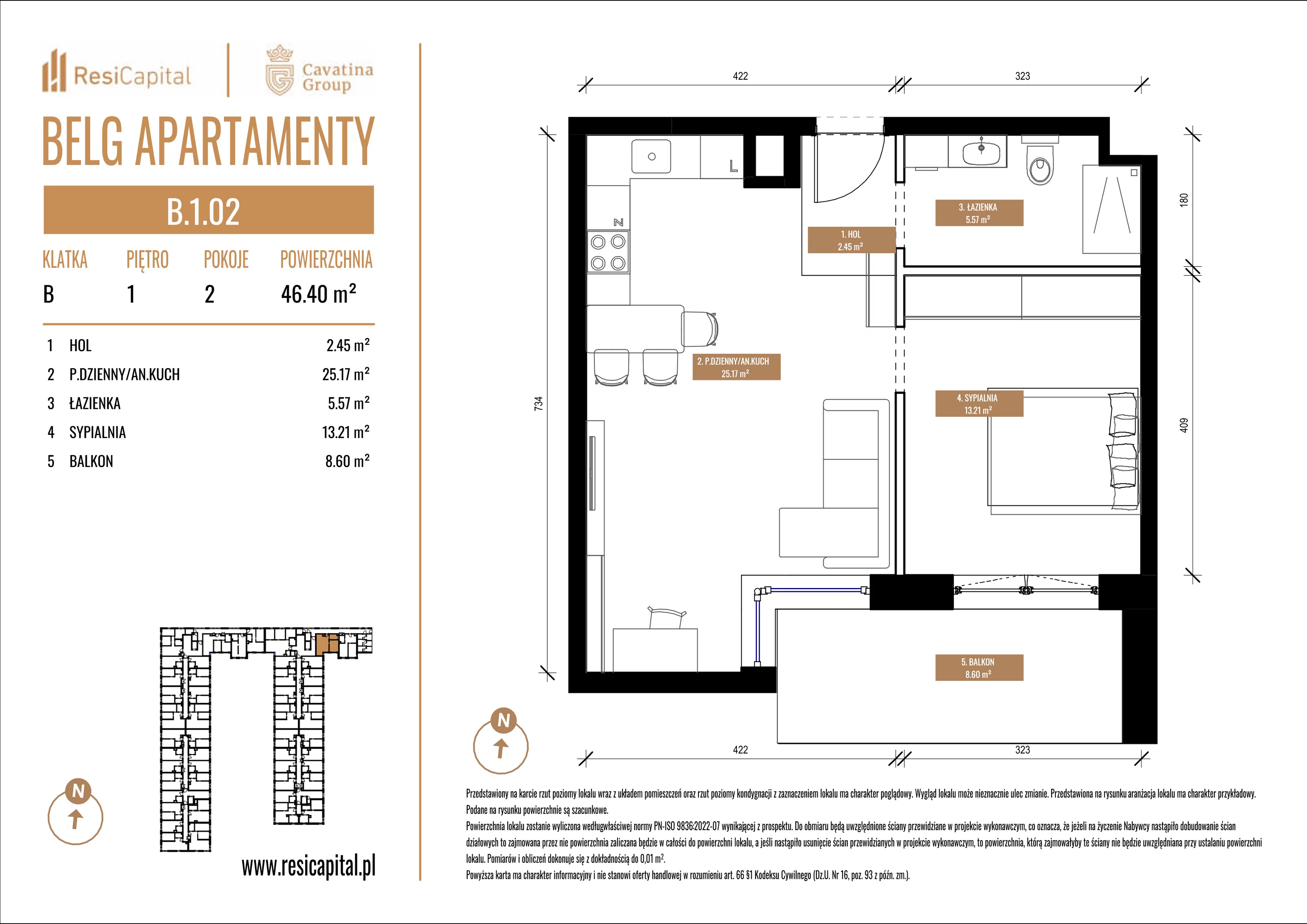 Mieszkanie 46,40 m², piętro 1, oferta nr B.1.02, Belg Apartamenty, Katowice, Osiedle Paderewskiego-Muchowiec, ul. Przemysłowa 3