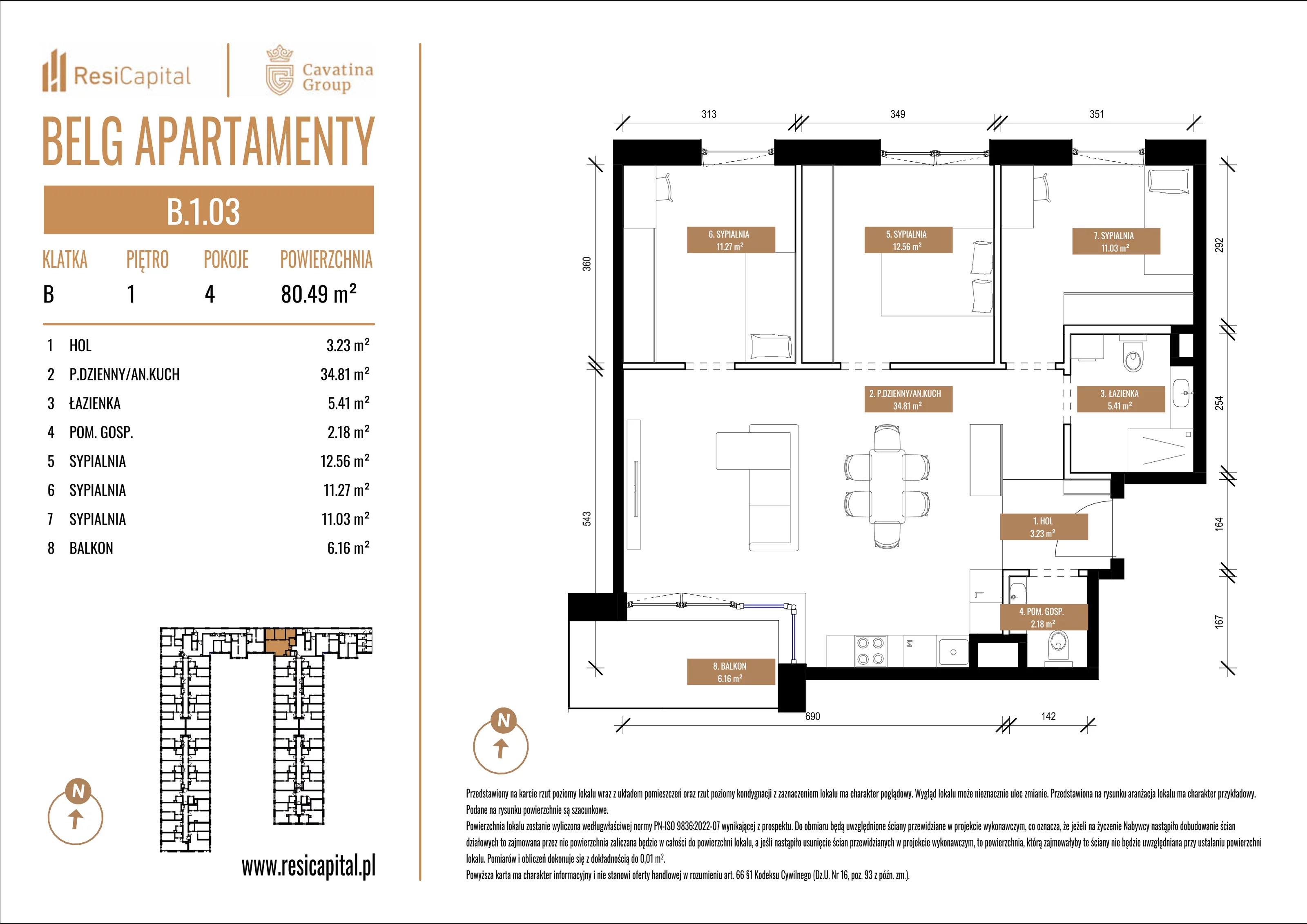 4 pokoje, mieszkanie 80,49 m², piętro 1, oferta nr B.1.03, Belg Apartamenty, Katowice, Osiedle Paderewskiego-Muchowiec, ul. Przemysłowa 3
