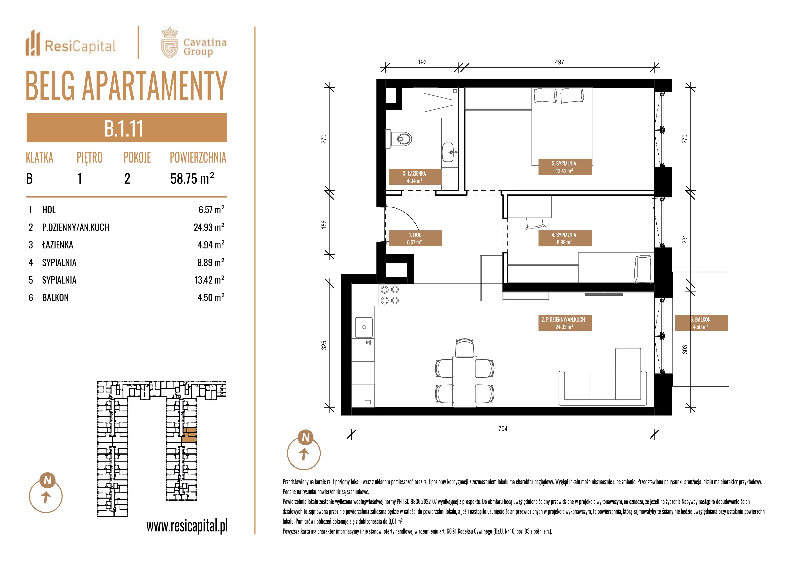 3 pokoje, mieszkanie 58,75 m², piętro 1, oferta nr B.1.11, Belg Apartamenty, Katowice, Osiedle Paderewskiego-Muchowiec, ul. Przemysłowa 3