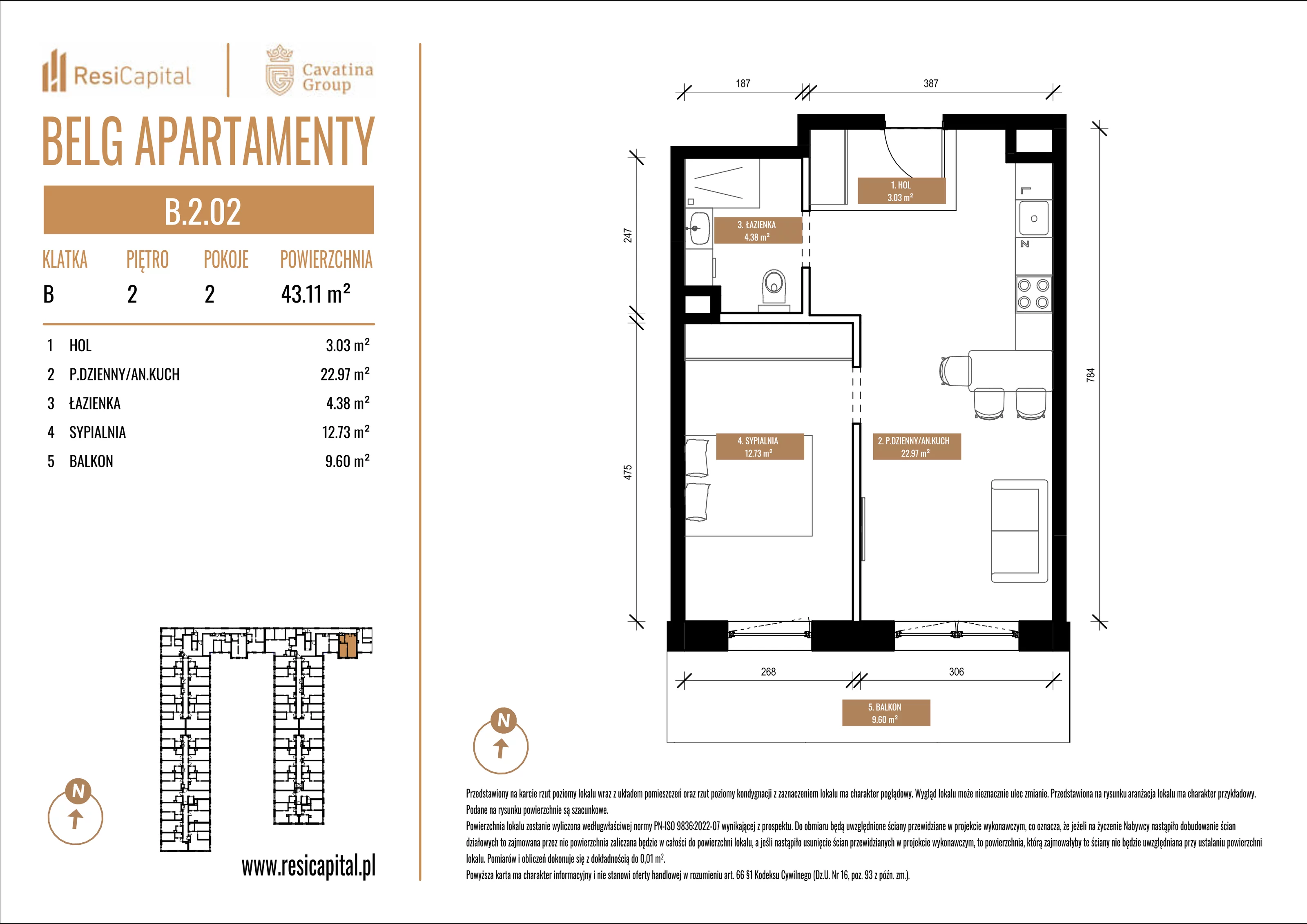 Mieszkanie 43,11 m², piętro 2, oferta nr B.2.02, Belg Apartamenty, Katowice, Osiedle Paderewskiego-Muchowiec, ul. Przemysłowa 3