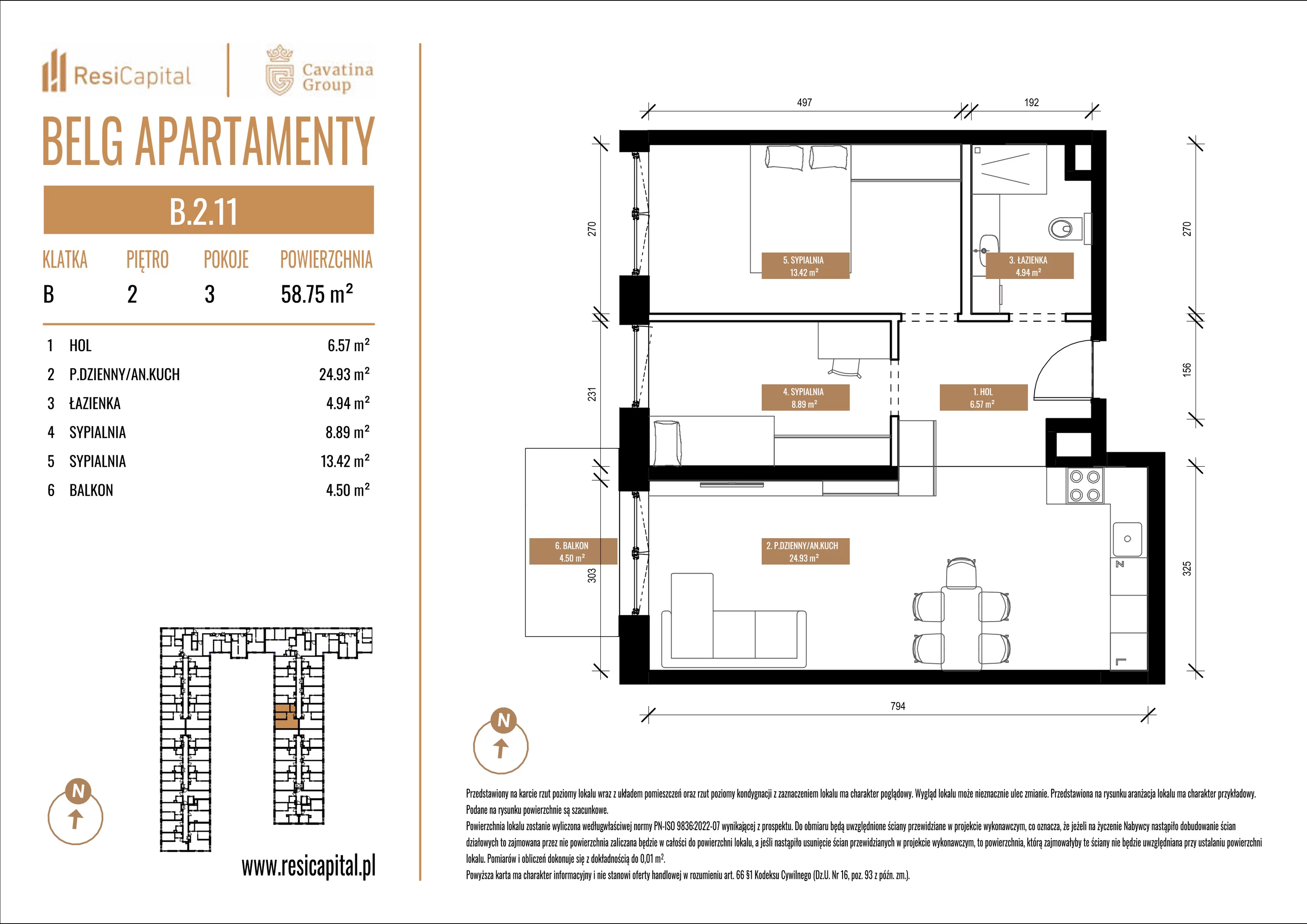 3 pokoje, mieszkanie 58,75 m², piętro 2, oferta nr B.2.11, Belg Apartamenty, Katowice, Osiedle Paderewskiego-Muchowiec, ul. Przemysłowa 3