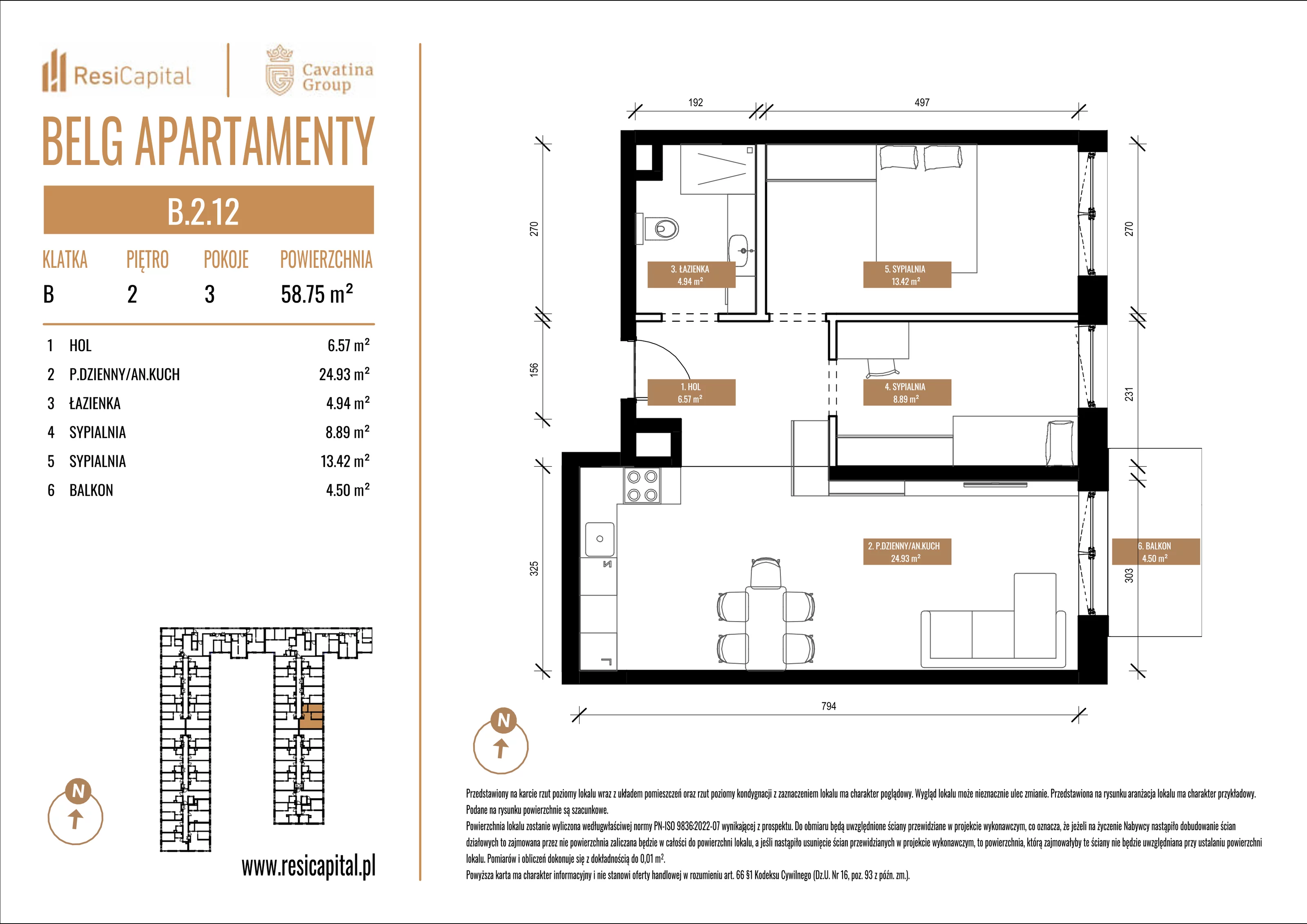 3 pokoje, mieszkanie 58,75 m², piętro 2, oferta nr B.2.12, Belg Apartamenty, Katowice, Osiedle Paderewskiego-Muchowiec, ul. Przemysłowa 3