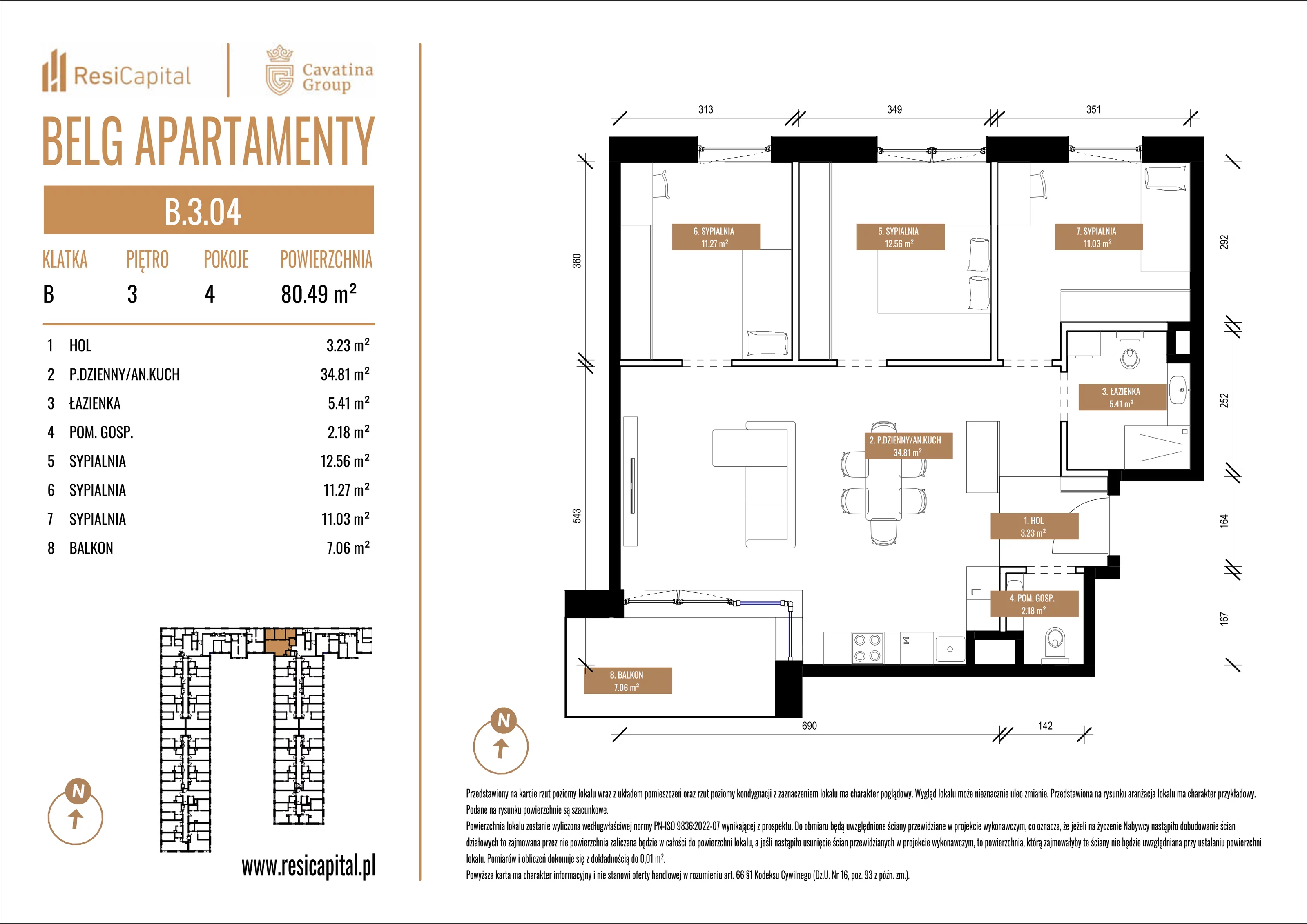 4 pokoje, mieszkanie 80,49 m², piętro 3, oferta nr B.3.04, Belg Apartamenty, Katowice, Osiedle Paderewskiego-Muchowiec, ul. Przemysłowa 3