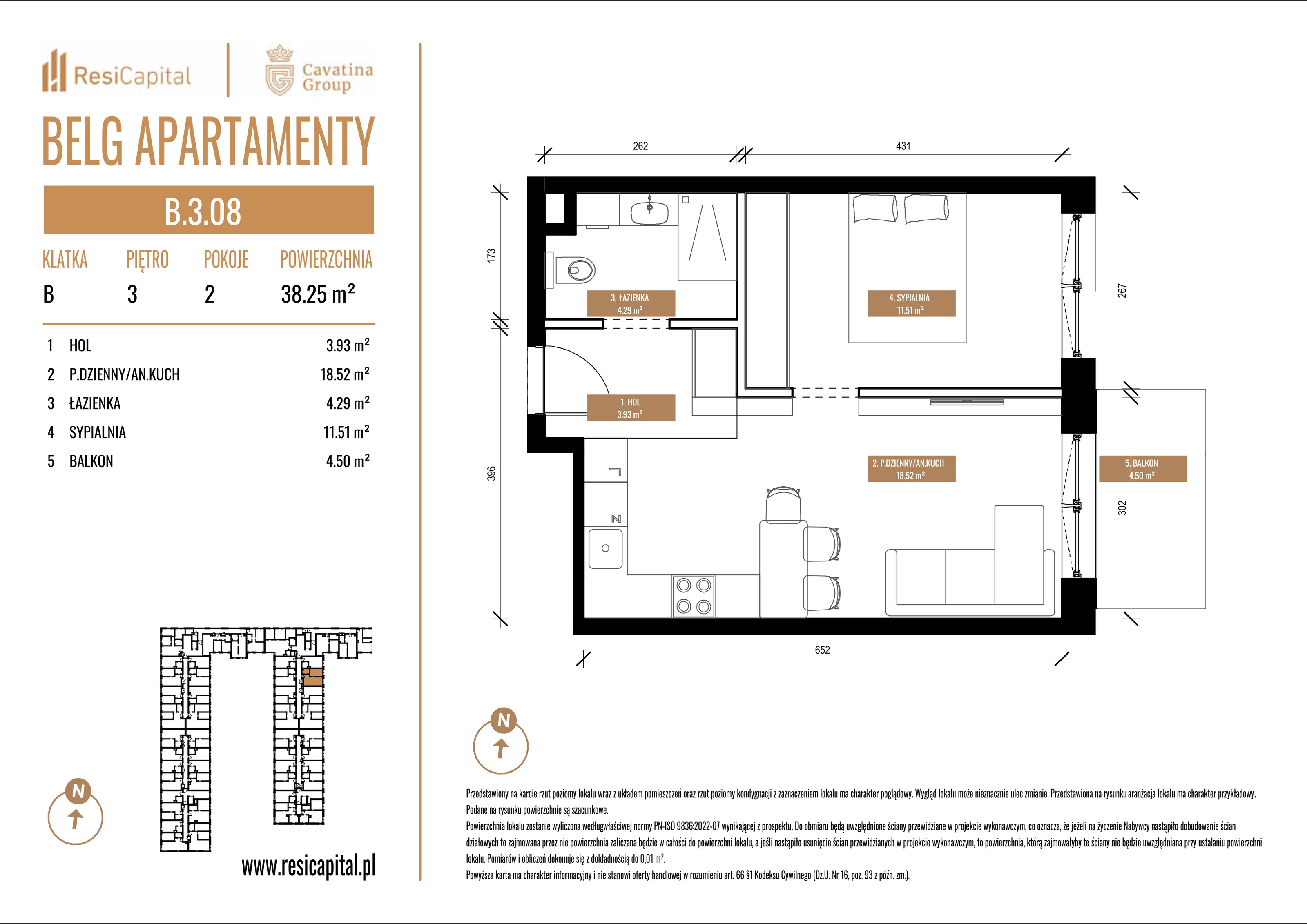 Mieszkanie 38,25 m², piętro 3, oferta nr B.3.08, Belg Apartamenty, Katowice, Osiedle Paderewskiego-Muchowiec, ul. Przemysłowa 3