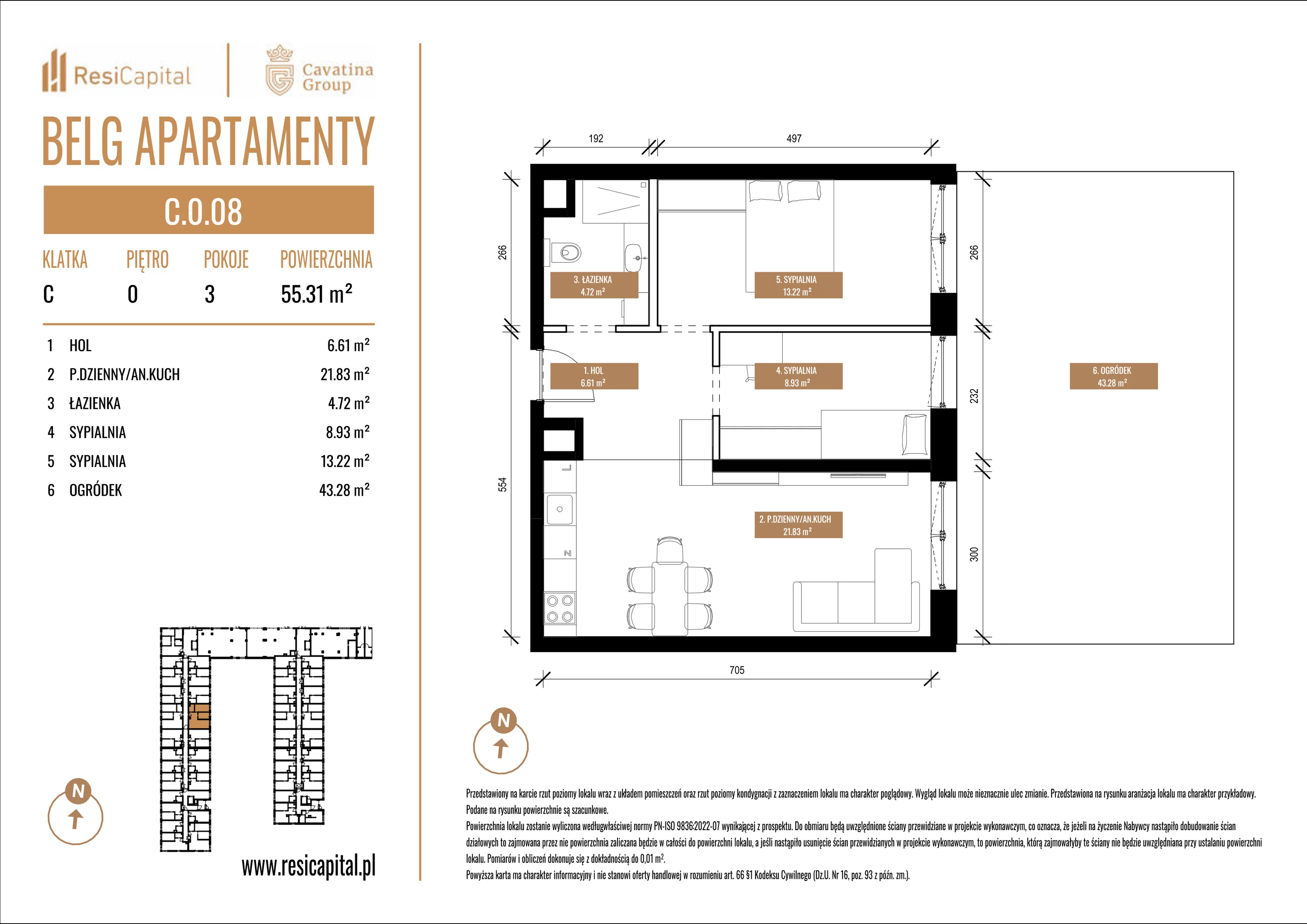 3 pokoje, mieszkanie 55,31 m², parter, oferta nr C.0.08, Belg Apartamenty, Katowice, Osiedle Paderewskiego-Muchowiec, ul. Przemysłowa 3