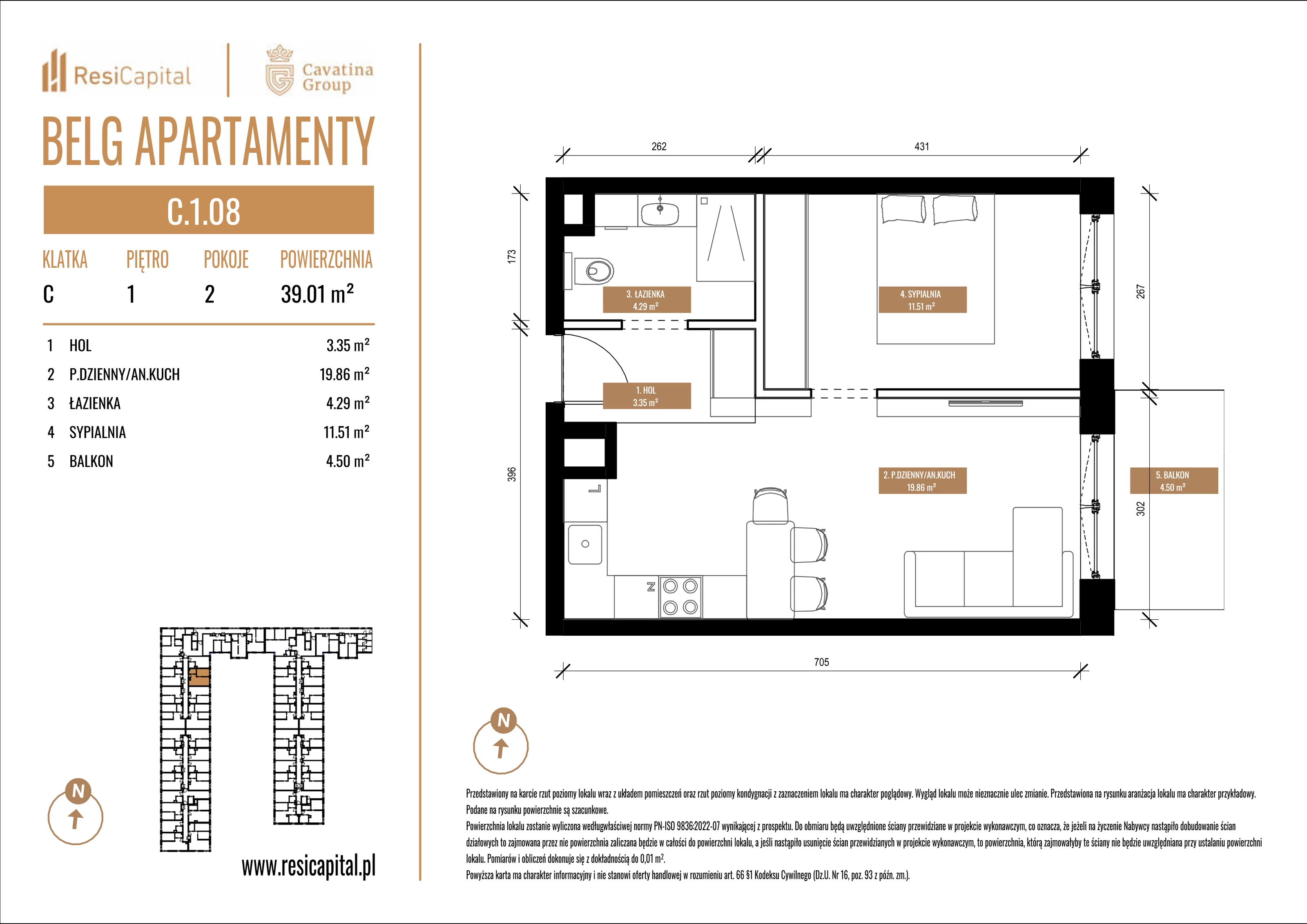 Mieszkanie 39,01 m², piętro 1, oferta nr C.1.08, Belg Apartamenty, Katowice, Osiedle Paderewskiego-Muchowiec, ul. Przemysłowa 3