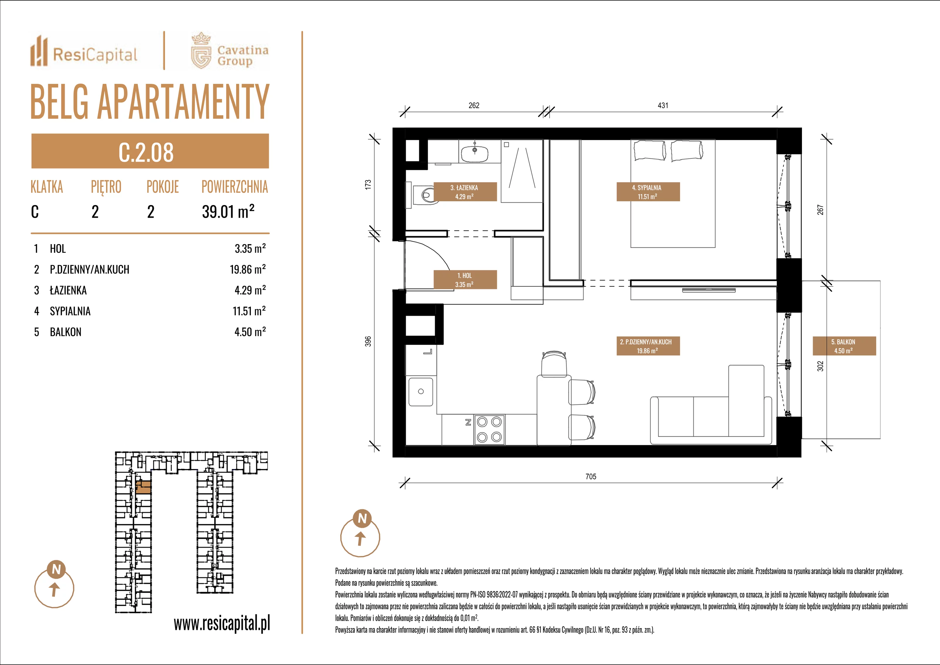 Mieszkanie 39,01 m², piętro 2, oferta nr C.2.08, Belg Apartamenty, Katowice, Osiedle Paderewskiego-Muchowiec, ul. Przemysłowa 3