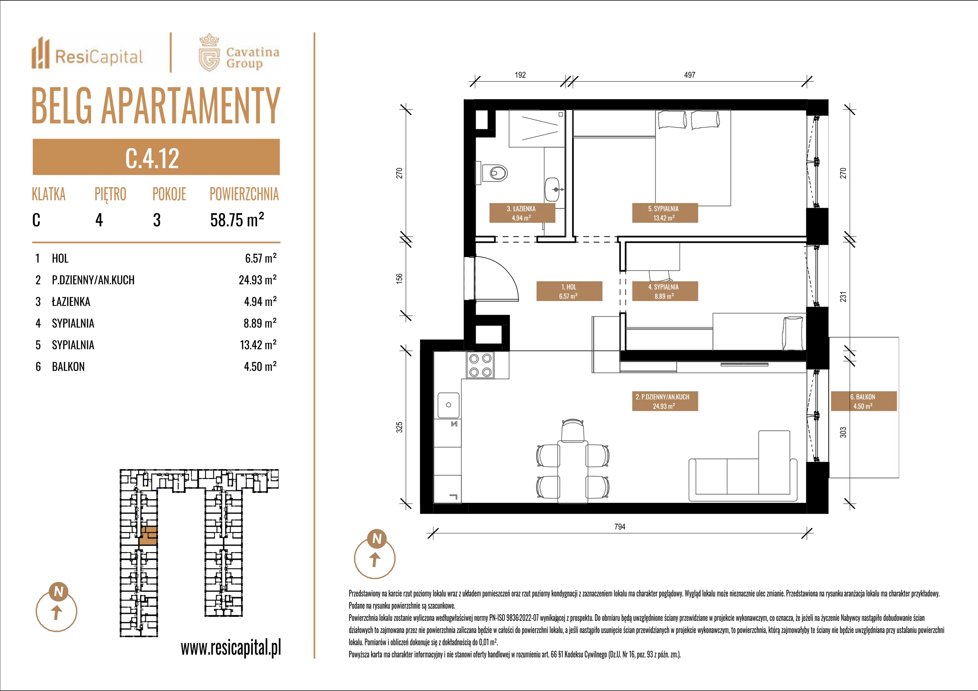 3 pokoje, mieszkanie 58,75 m², piętro 4, oferta nr C.4.12, Belg Apartamenty, Katowice, Osiedle Paderewskiego-Muchowiec, ul. Przemysłowa 3