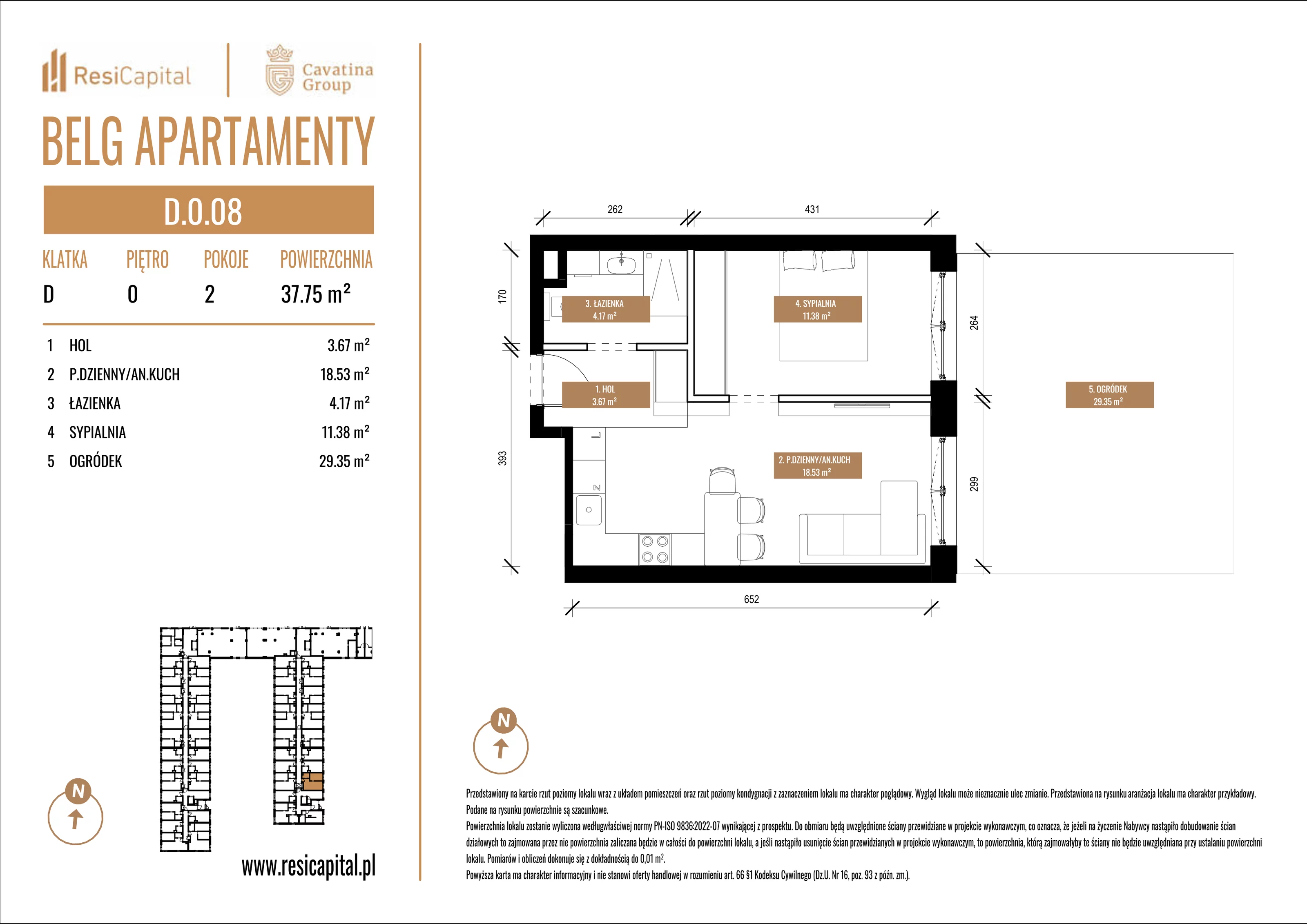 Mieszkanie 37,75 m², parter, oferta nr D.0.08, Belg Apartamenty, Katowice, Osiedle Paderewskiego-Muchowiec, ul. Przemysłowa 3