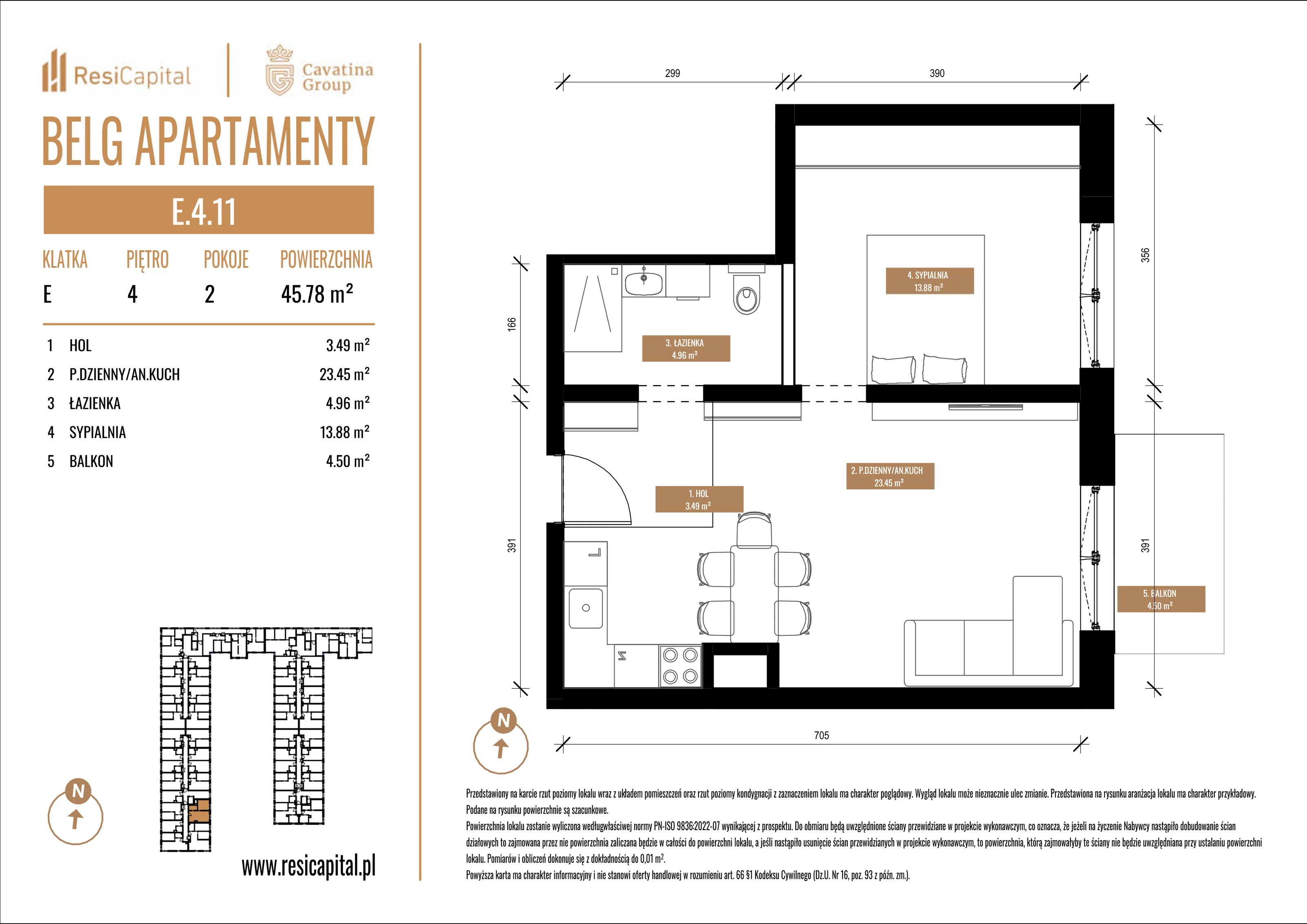 Mieszkanie 45,78 m², piętro 4, oferta nr E.4.11, Belg Apartamenty, Katowice, Osiedle Paderewskiego-Muchowiec, ul. Przemysłowa 3