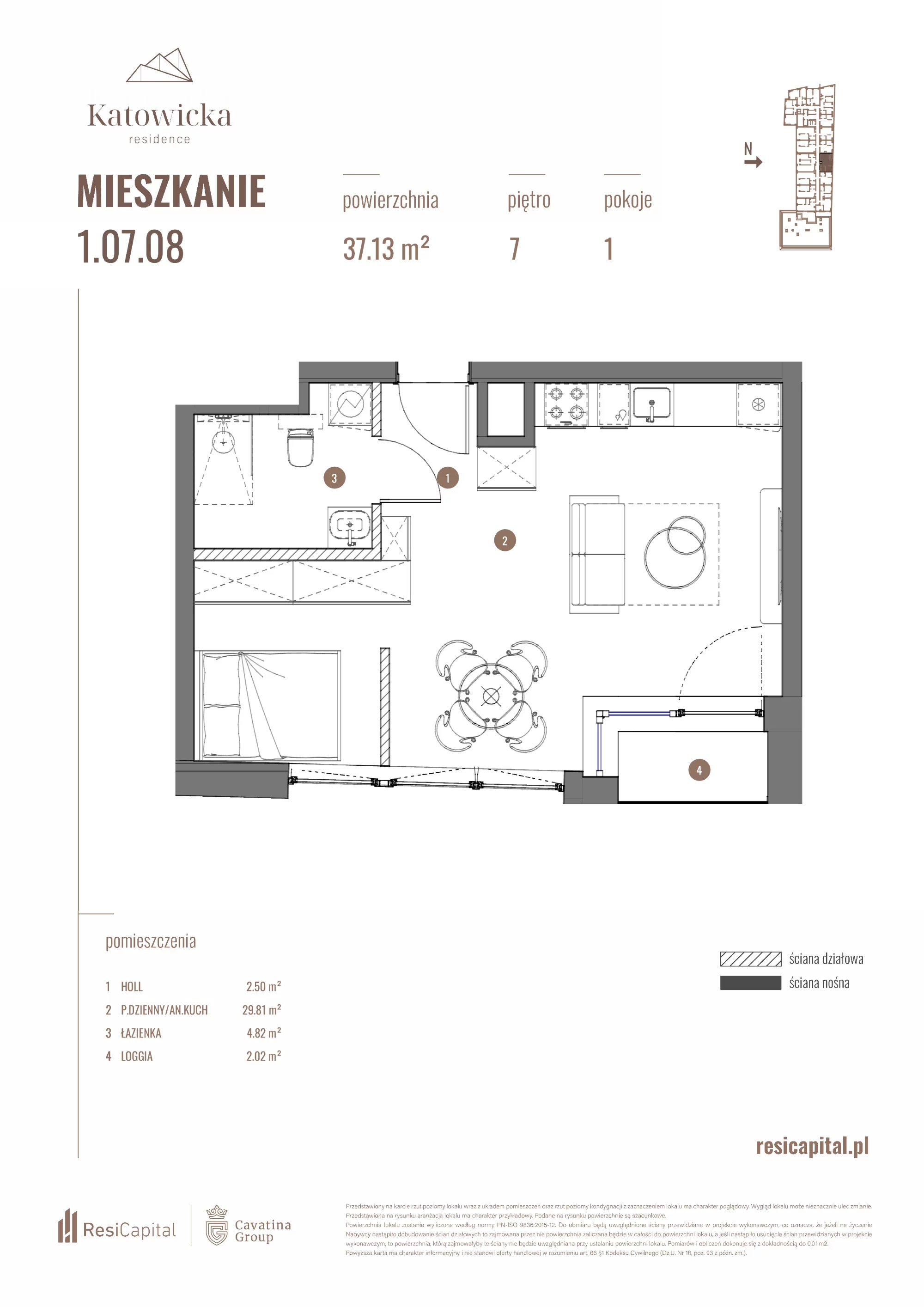 Apartament 37,13 m², piętro 7, oferta nr 1.07.08., Katowicka Residence, Katowice, Bogucice, ul. Katowicka