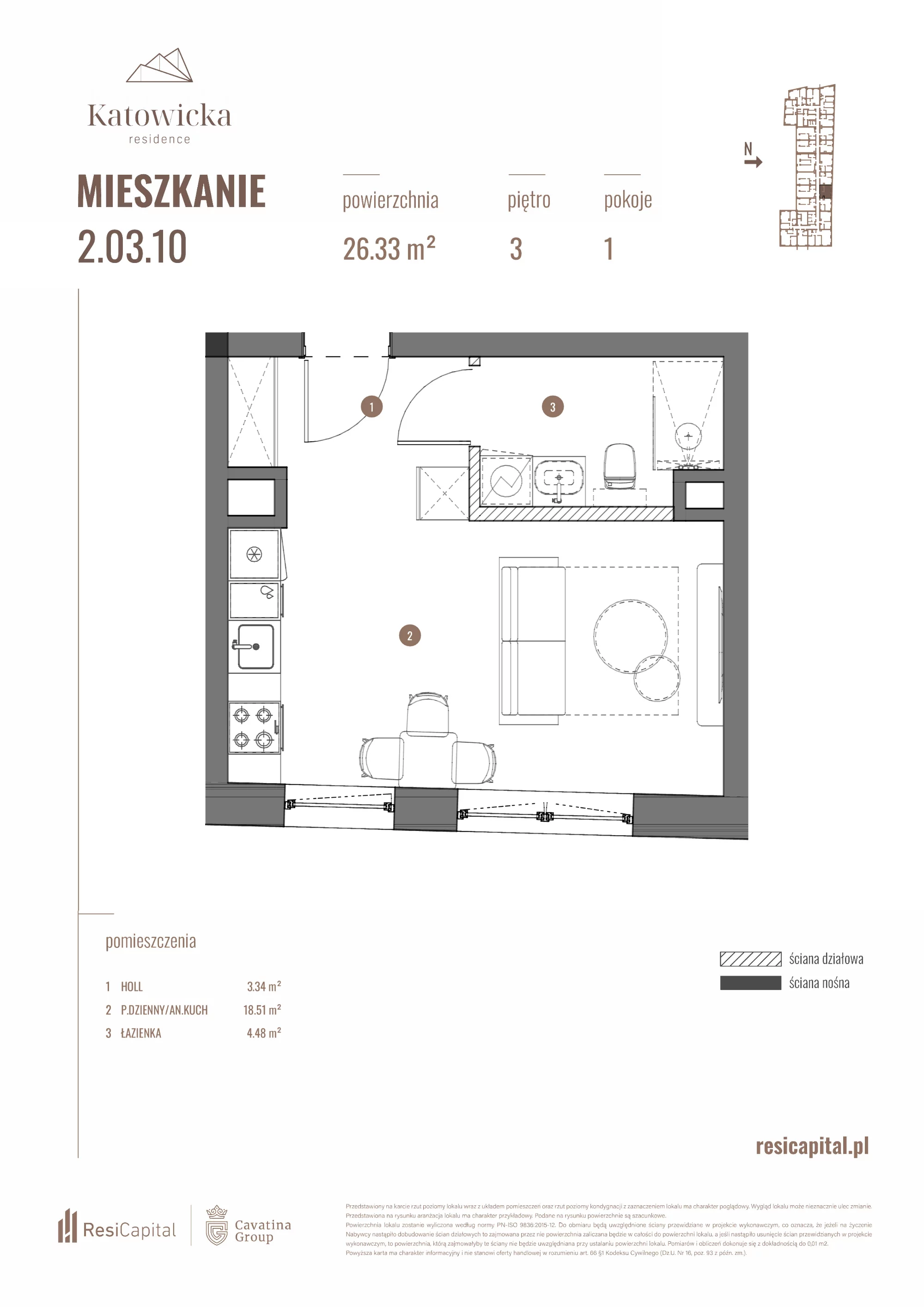 Apartament 26,33 m², piętro 3, oferta nr 2.03.10., Katowicka Residence, Katowice, Bogucice, ul. Katowicka