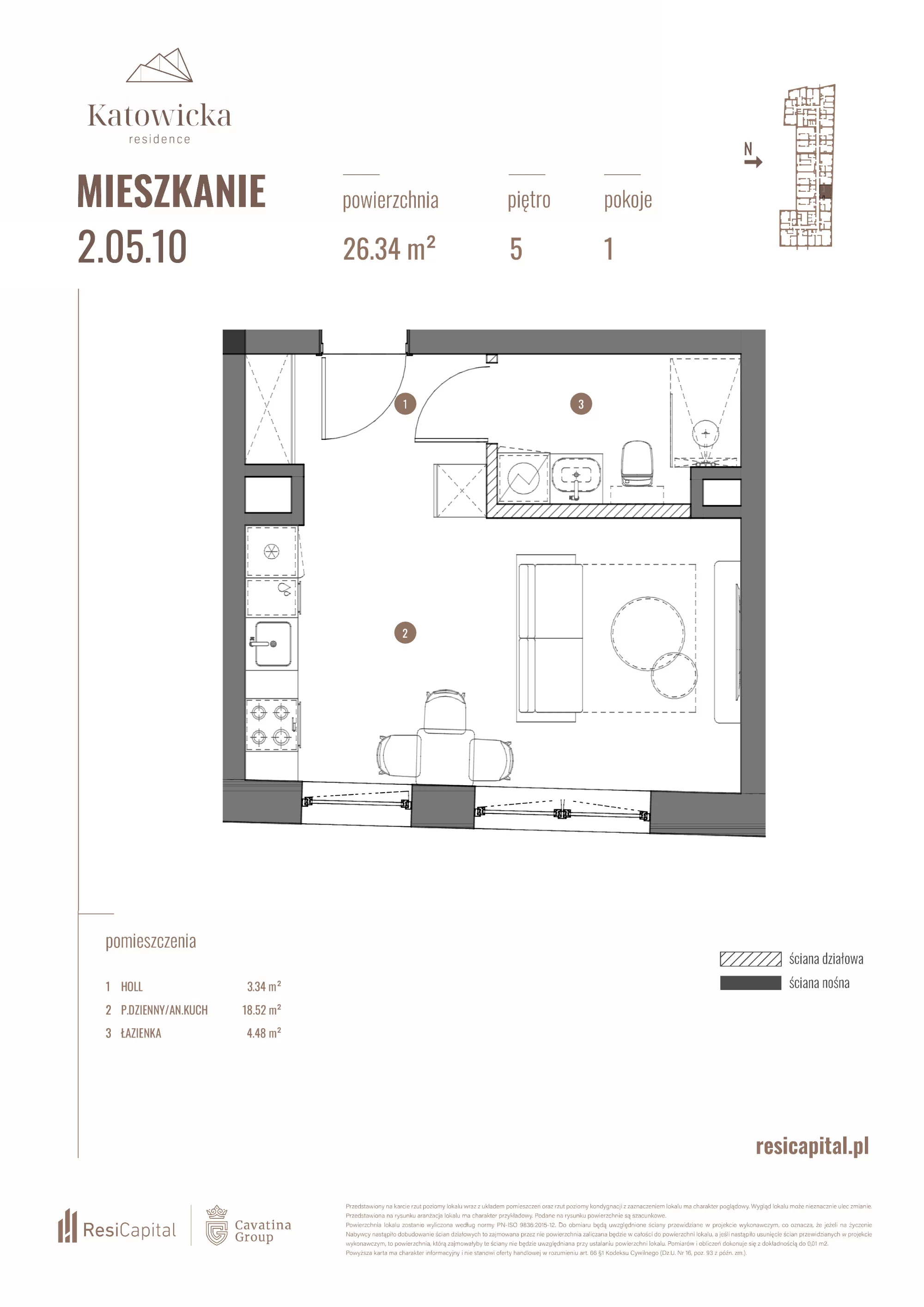 Apartament 26,34 m², piętro 5, oferta nr 2.05.10., Katowicka Residence, Katowice, Bogucice, ul. Katowicka