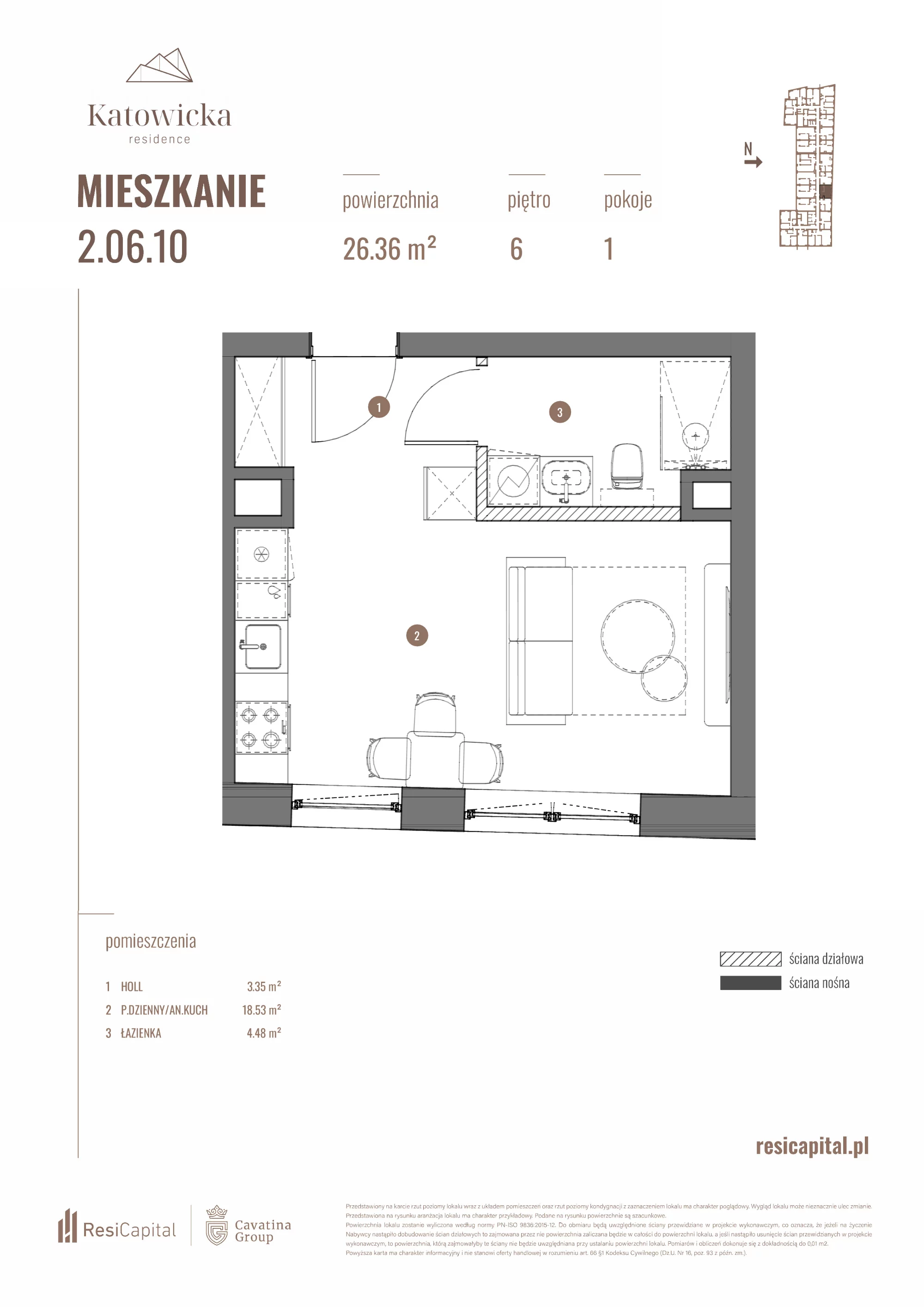 Apartament 26,36 m², piętro 6, oferta nr 2.06.10., Katowicka Residence, Katowice, Bogucice, ul. Katowicka